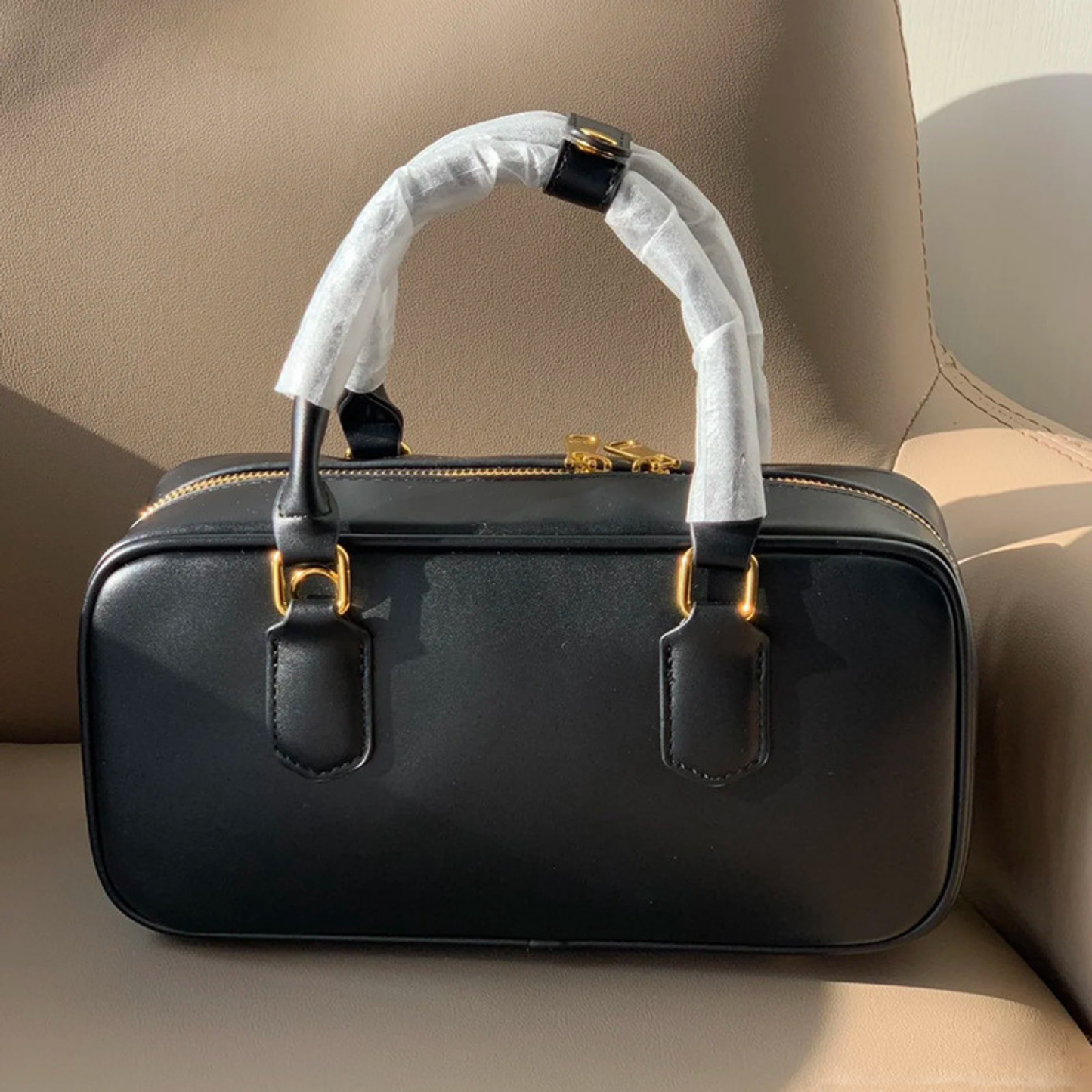 Compact Boxy Leather Bowling Top‑Handle Bag
