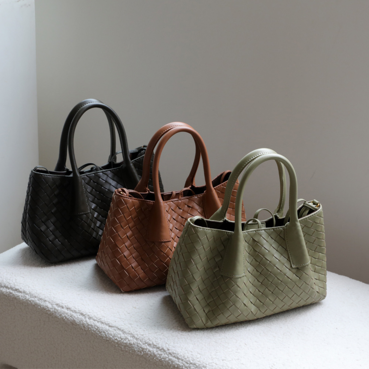 Woven Carryall Leather Shoulder Tote