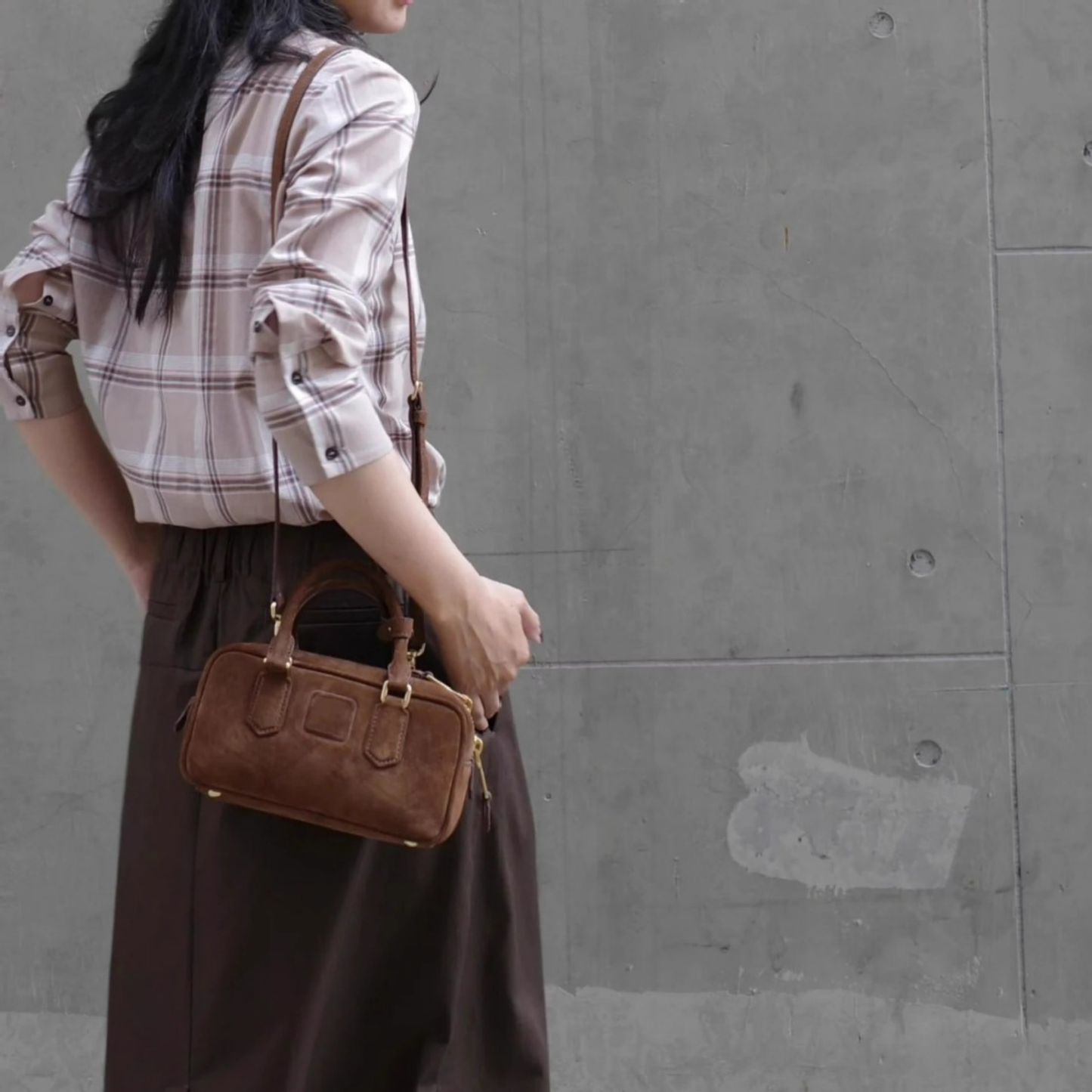 Compact Boxy Leather Bowling Top‑Handle Bag