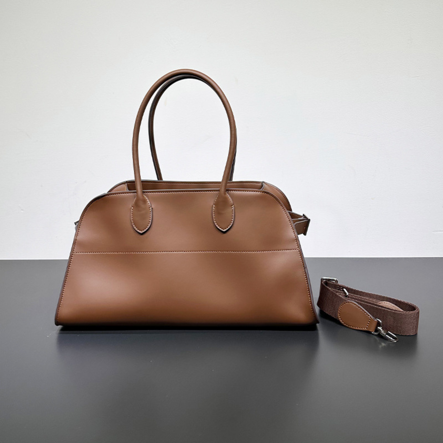 The Row EW Margaux Inspired Leather Bag - Dark Brown-Silver Hardware / Blank | Unbranded - Trendiesty Worldwide