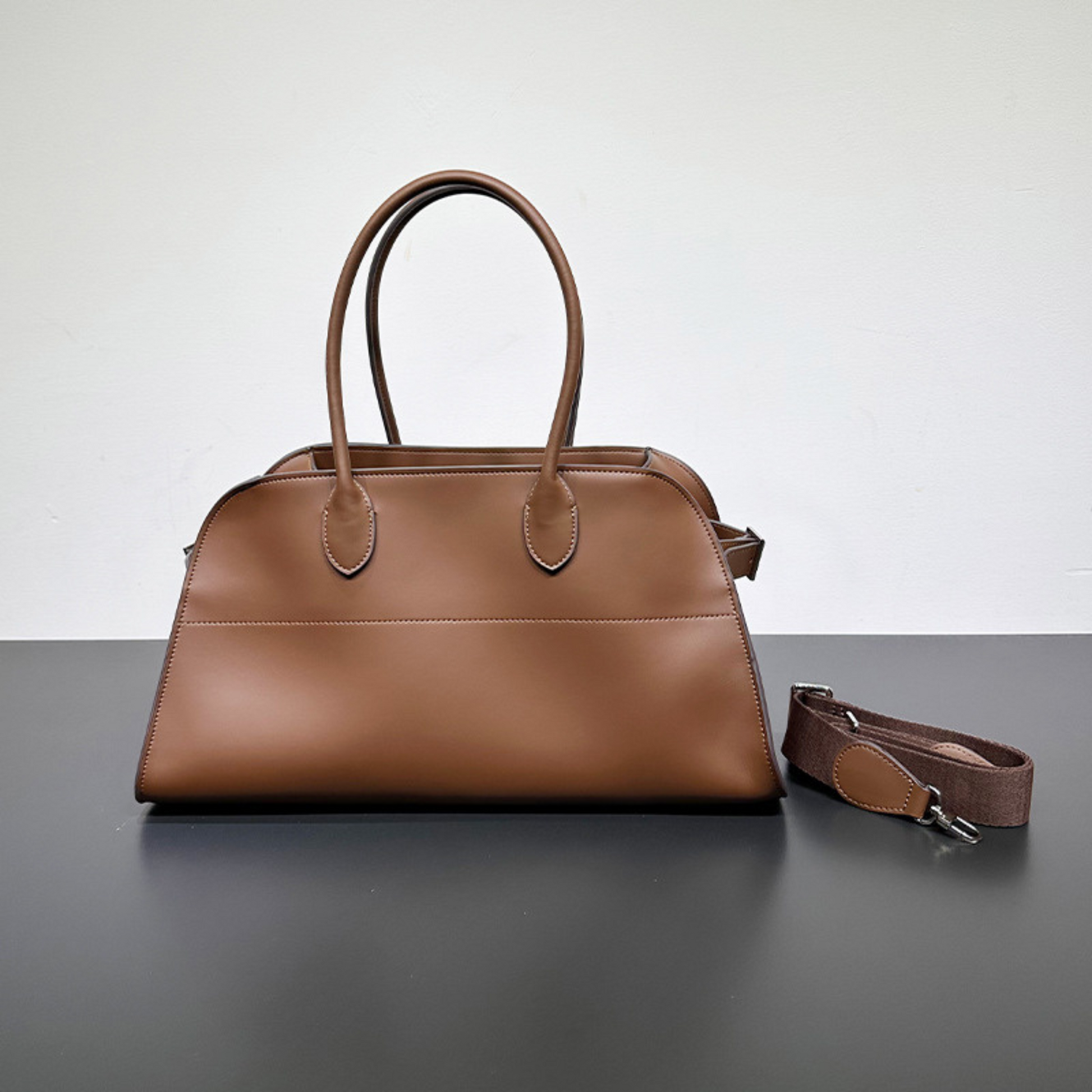 The Row EW Margaux Inspired Leather Bag - Dark Brown-Silver Hardware / Blank | Unbranded - Trendiesty Worldwide