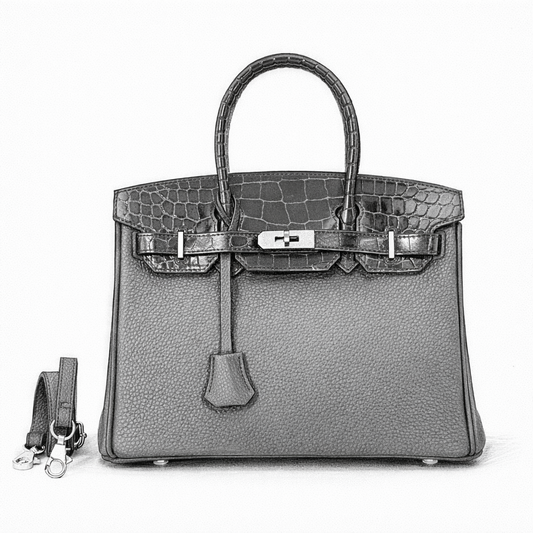 Custom handcrafted Duo CrocoPrinted x Togo leather handbag