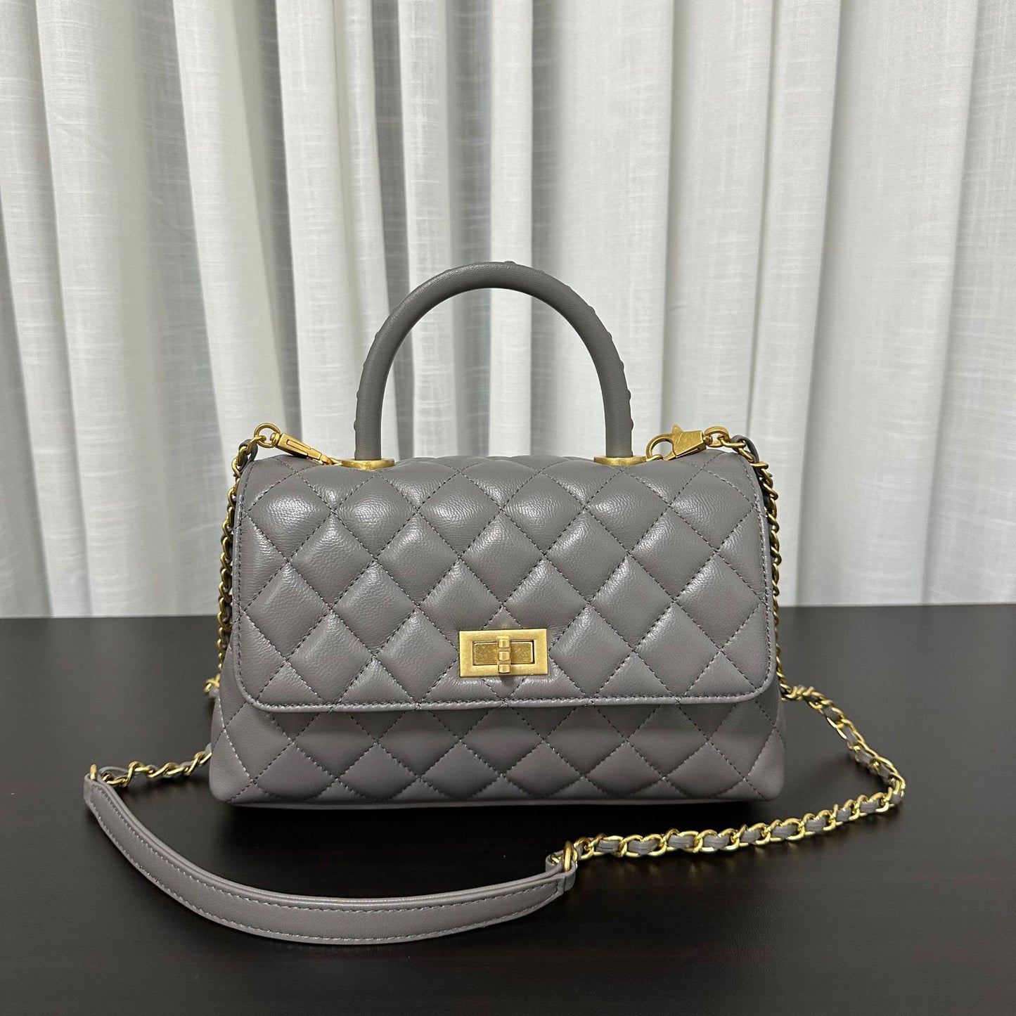 Luxury inspired Top Handle Flap Leather Bag