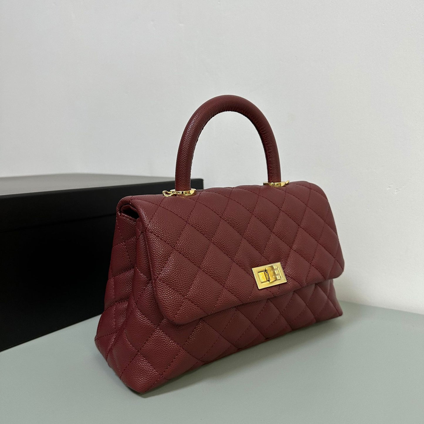 Luxury inspired Top Handle Flap Leather Bag