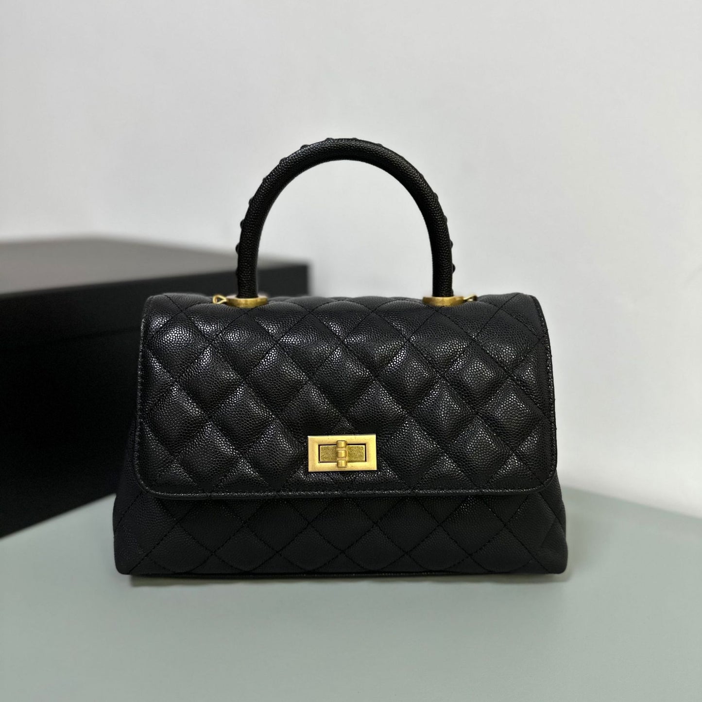 Luxury inspired Top Handle Flap Leather Bag