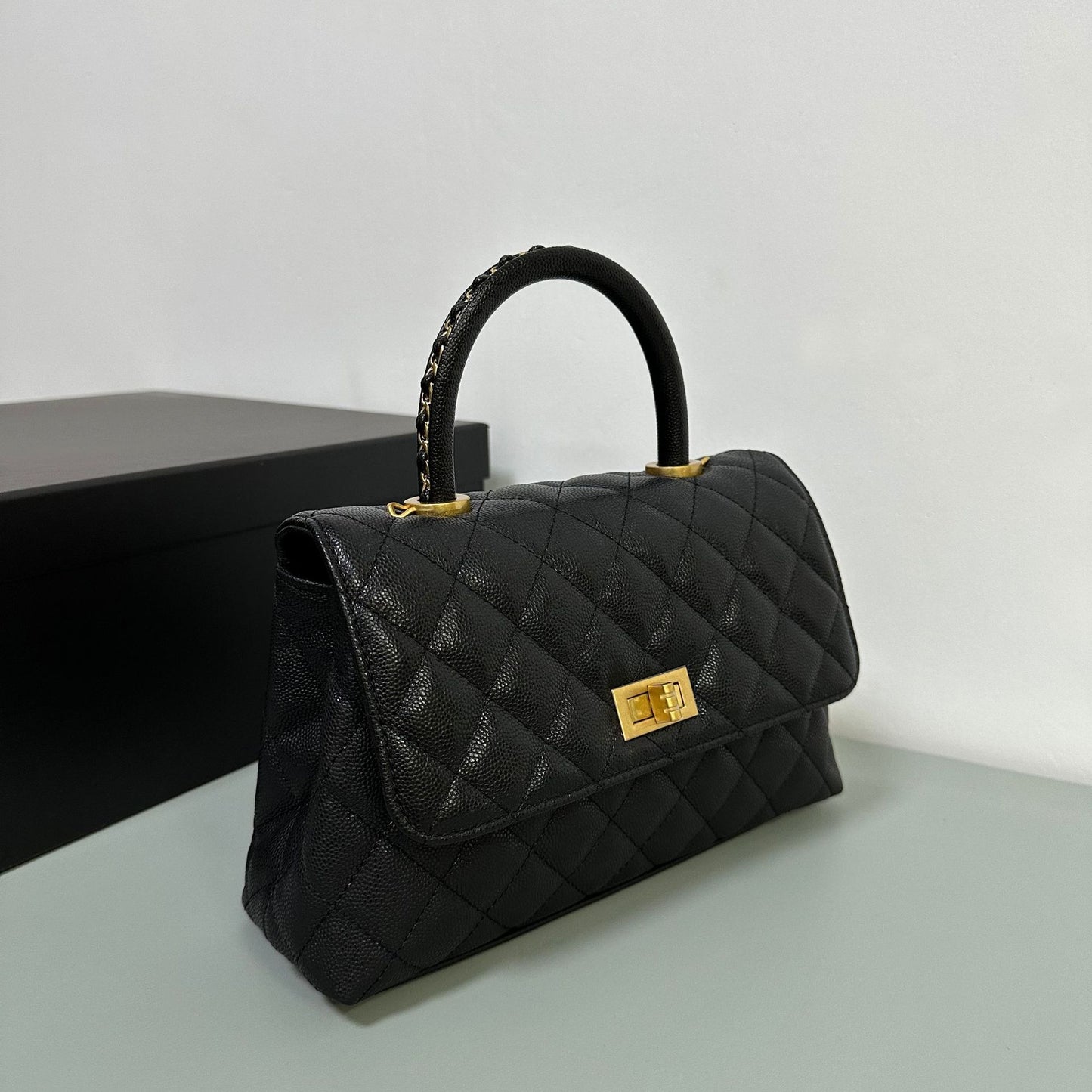 Luxury inspired Top Handle Flap Leather Bag