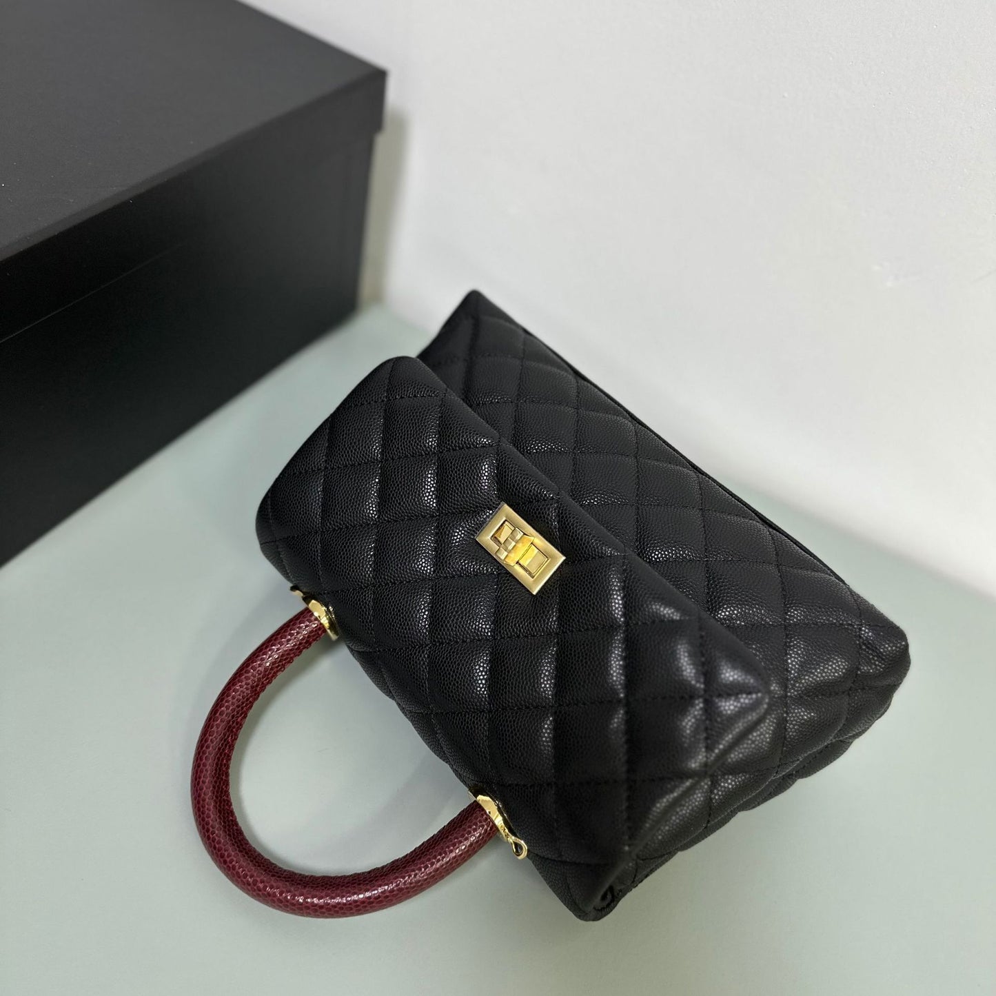 Luxury inspired Top Handle Flap Leather Bag