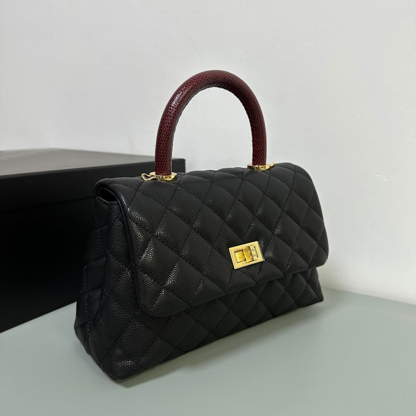 Luxury inspired Top Handle Flap Leather Bag