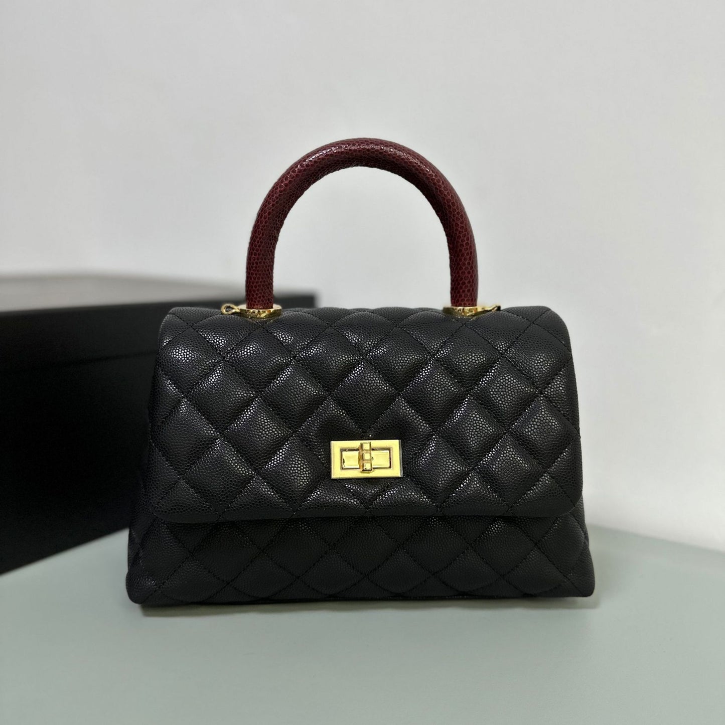 Luxury inspired Top Handle Flap Leather Bag