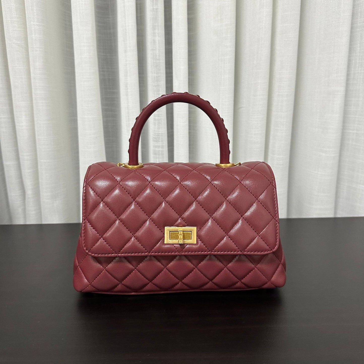 Luxury inspired Top Handle Flap Leather Bag
