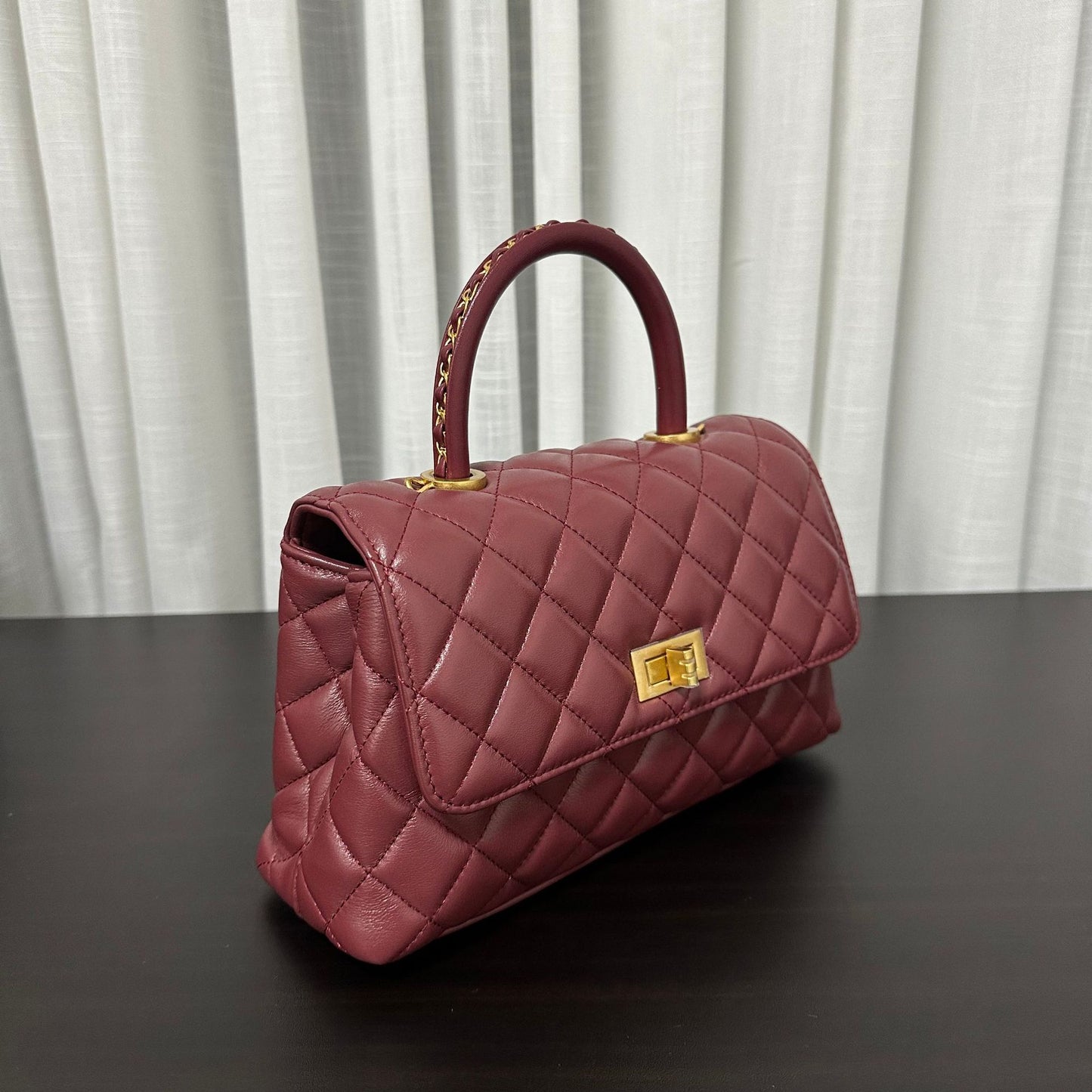 Luxury inspired Top Handle Flap Leather Bag