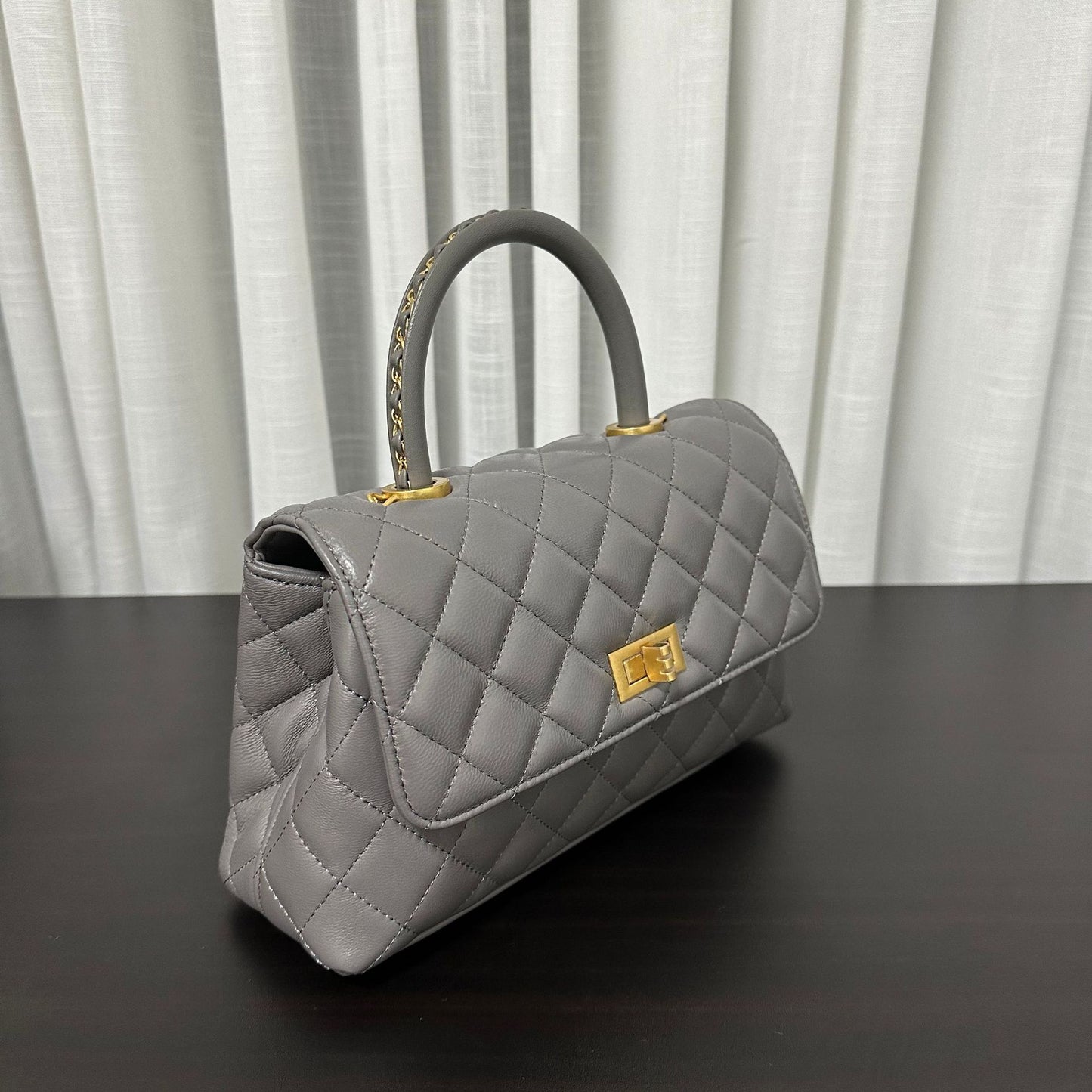 Luxury inspired Top Handle Flap Leather Bag