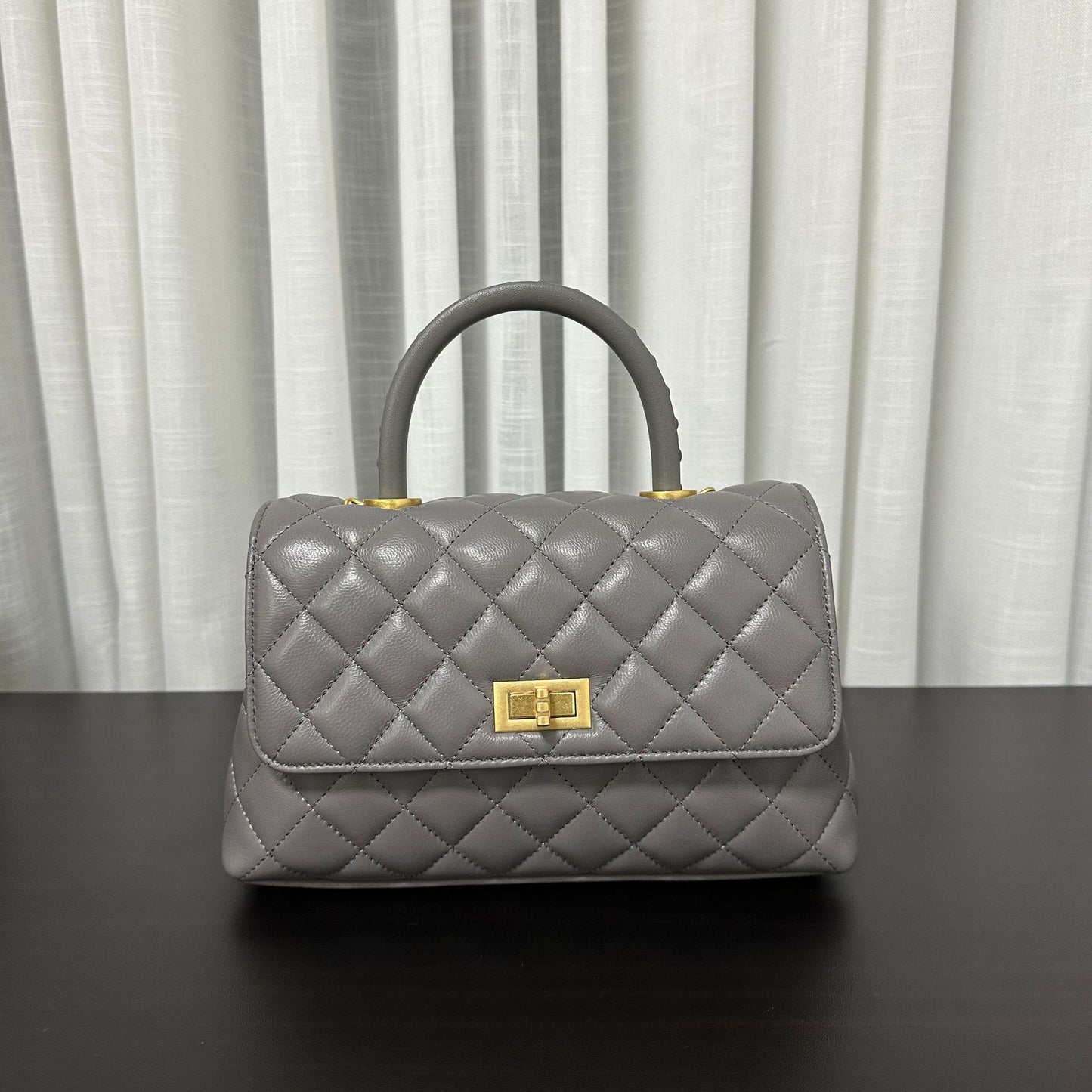 Luxury inspired Top Handle Flap Leather Bag