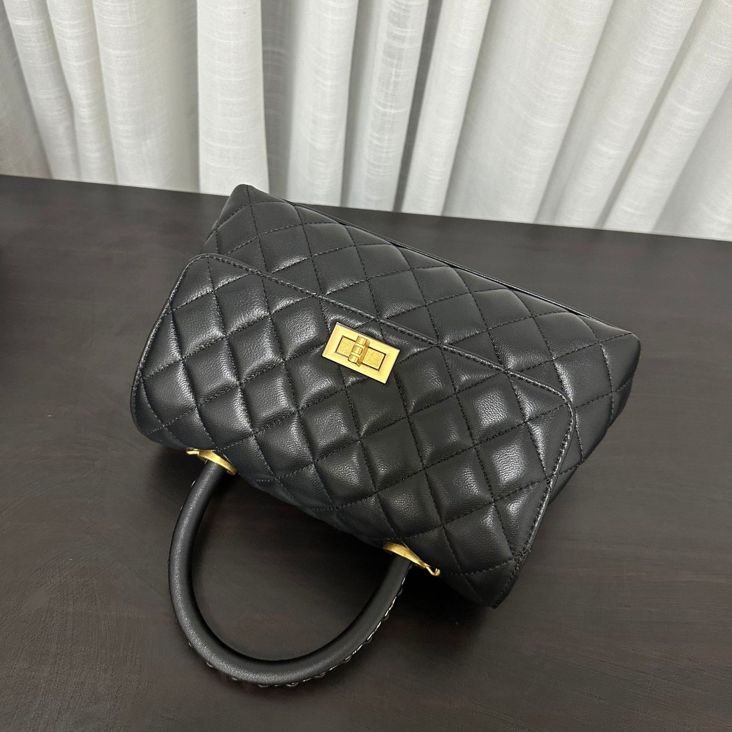 Luxury inspired Top Handle Flap Leather Bag