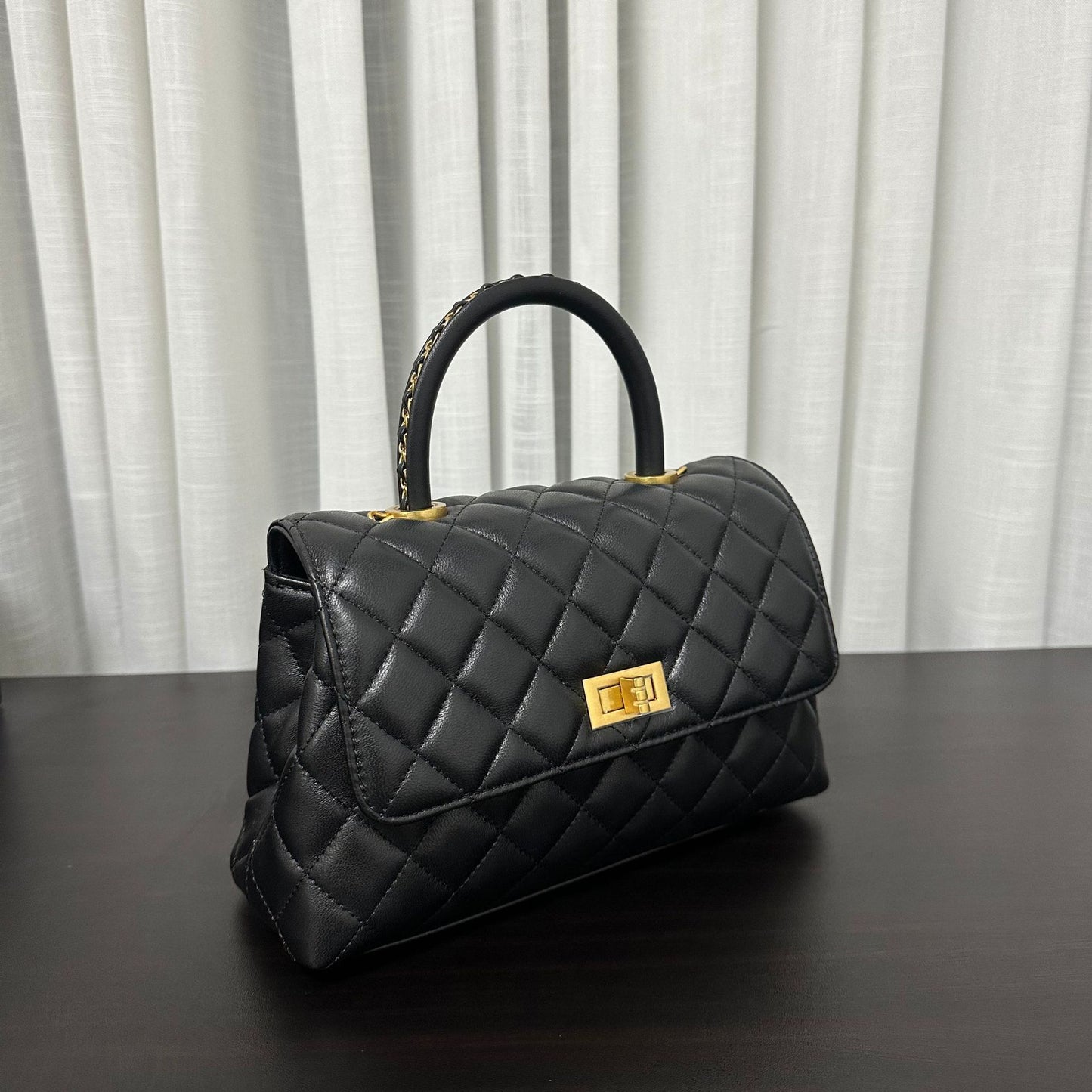 Luxury inspired Top Handle Flap Leather Bag