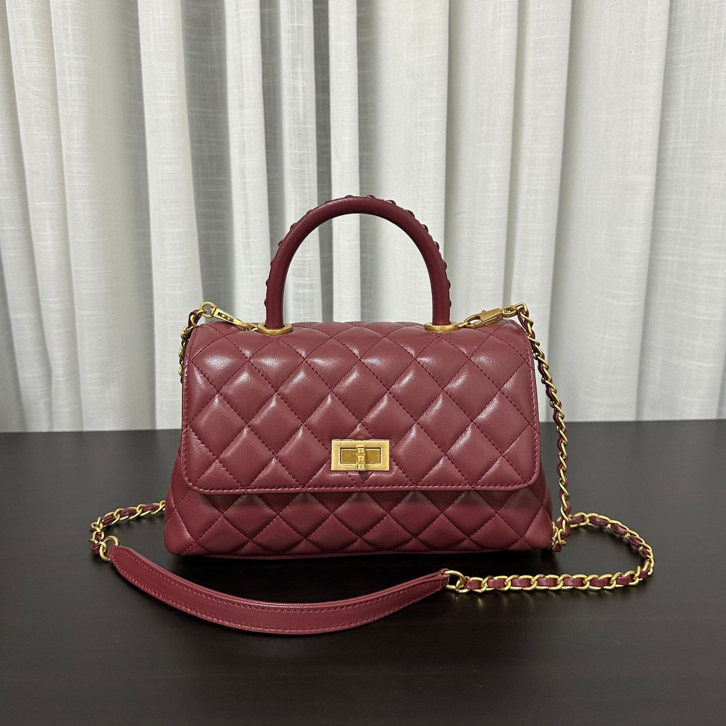 Luxury inspired Top Handle Flap Leather Bag
