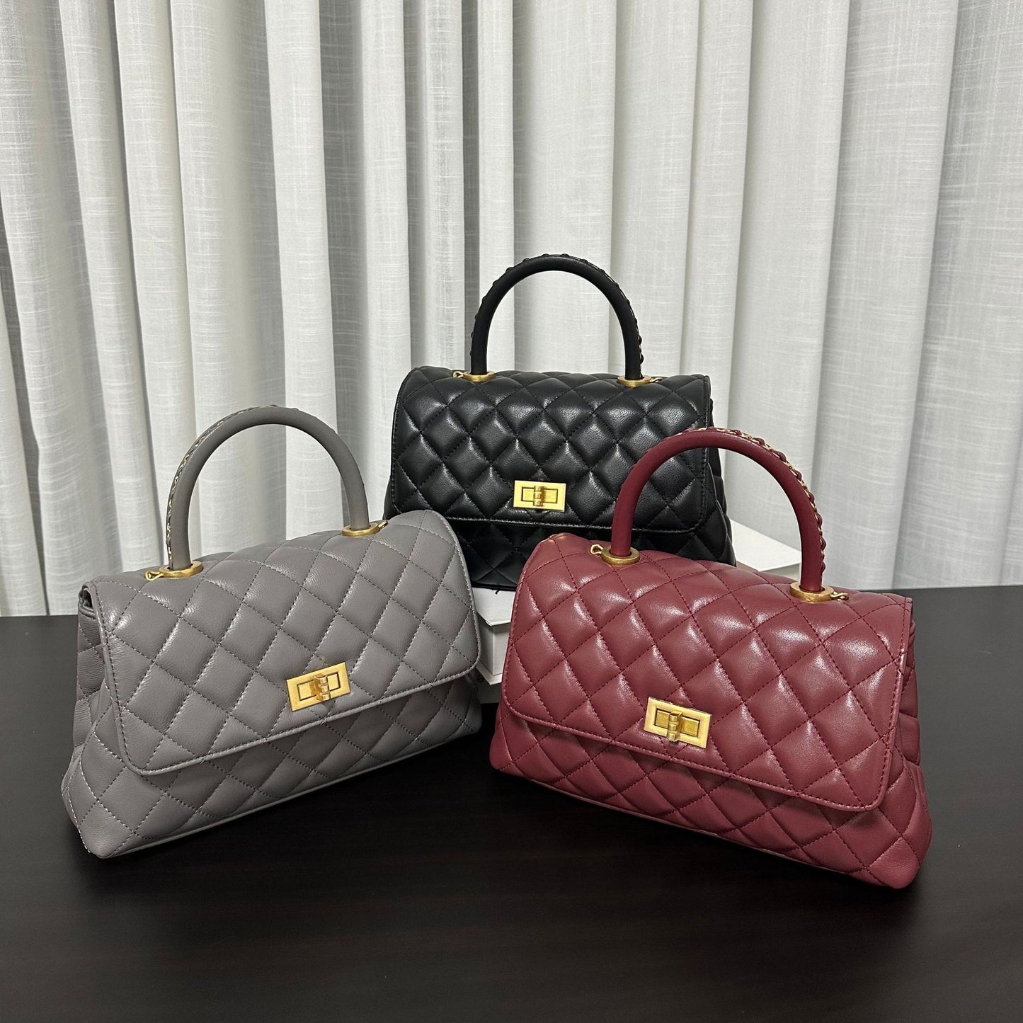 Luxury inspired Top Handle Flap Leather Bag