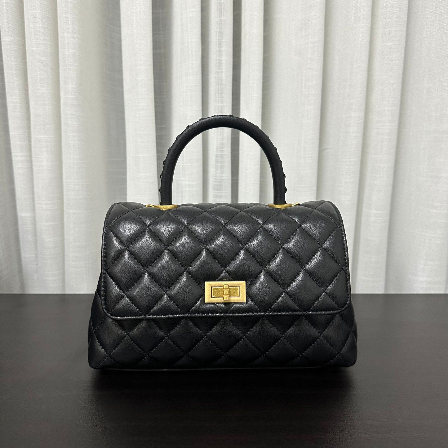 Luxury inspired Top Handle Flap Leather Bag