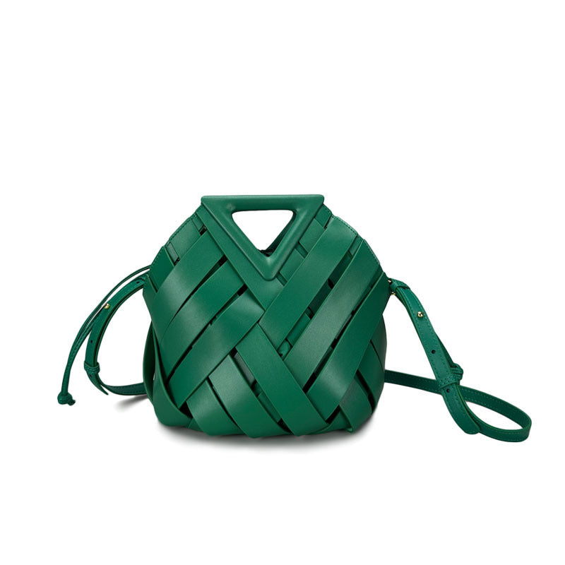 Woven-Style Leather Basket Bag