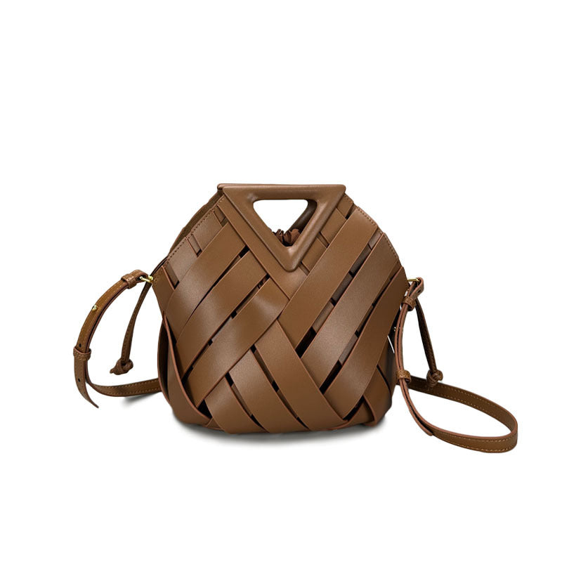 Woven-Style Leather Basket Bag