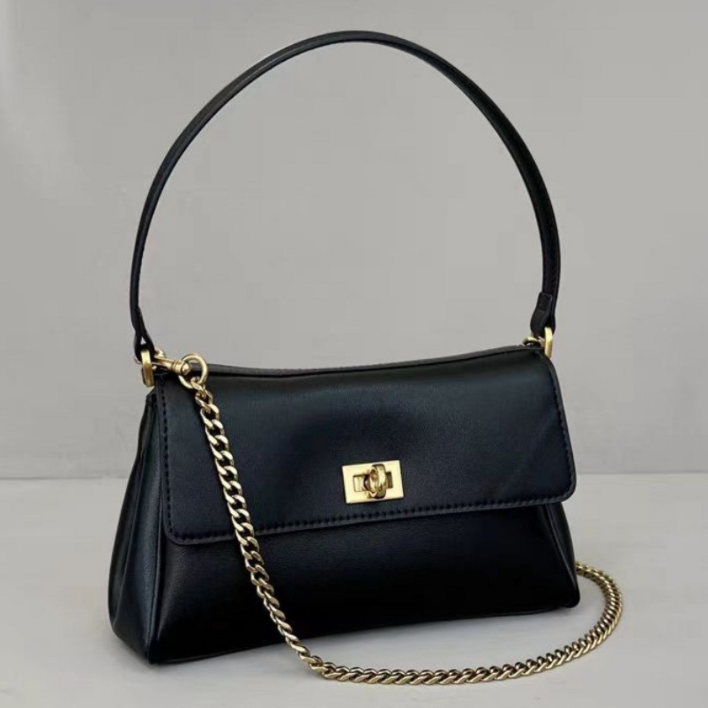 Nano Vintage‑Style Leather Shoulder Bag with Chain