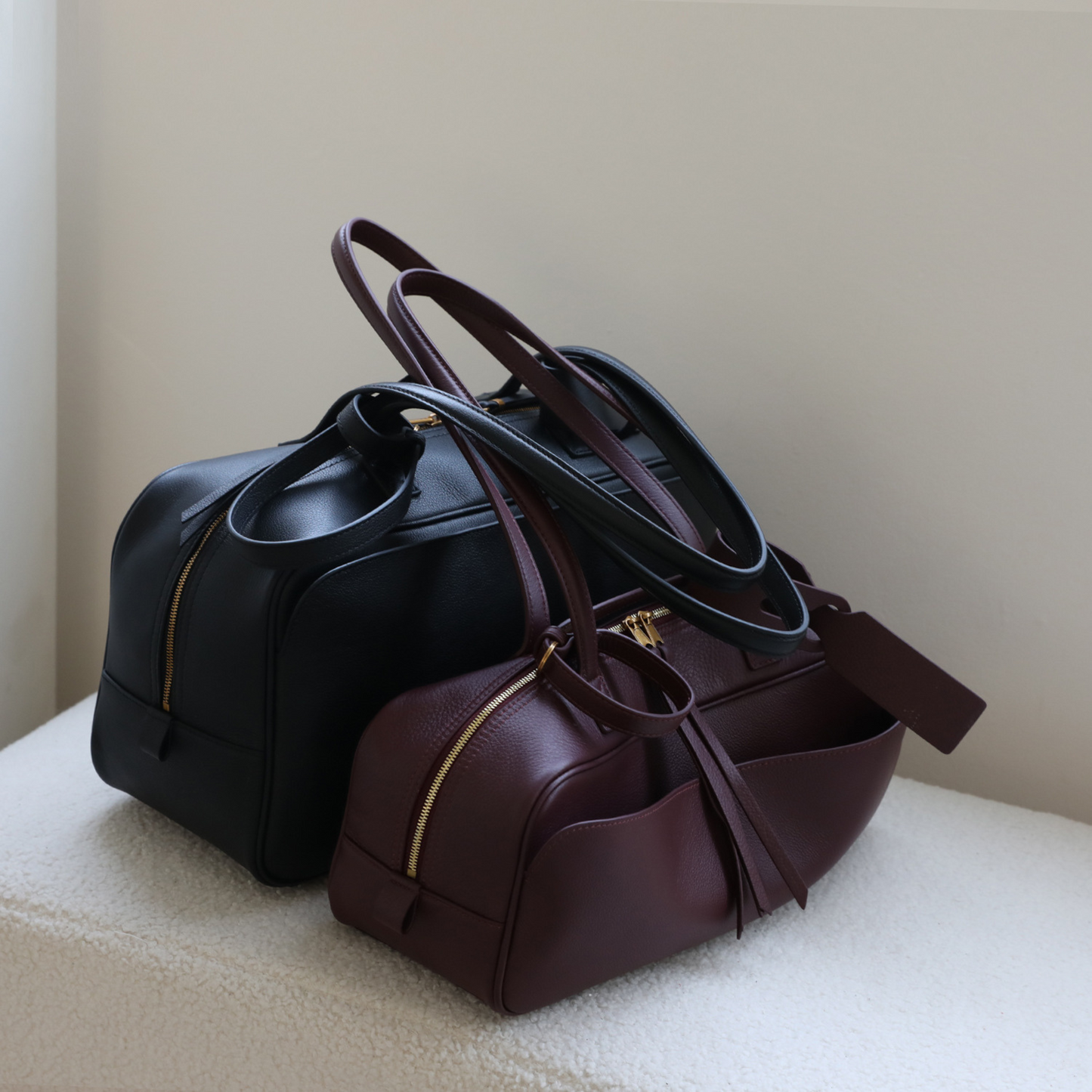 Top-Layer Leather Bowling Shoulder Bag