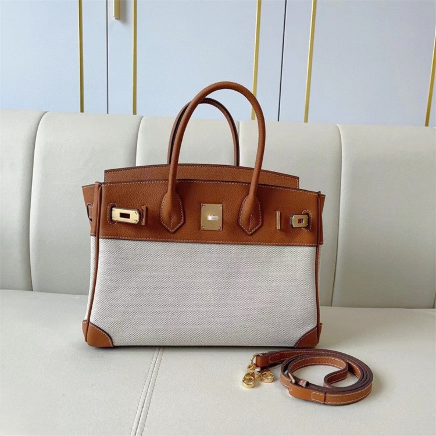 The Hermes Togo Birkin inspired Luxurious Leather & Canvas Bag