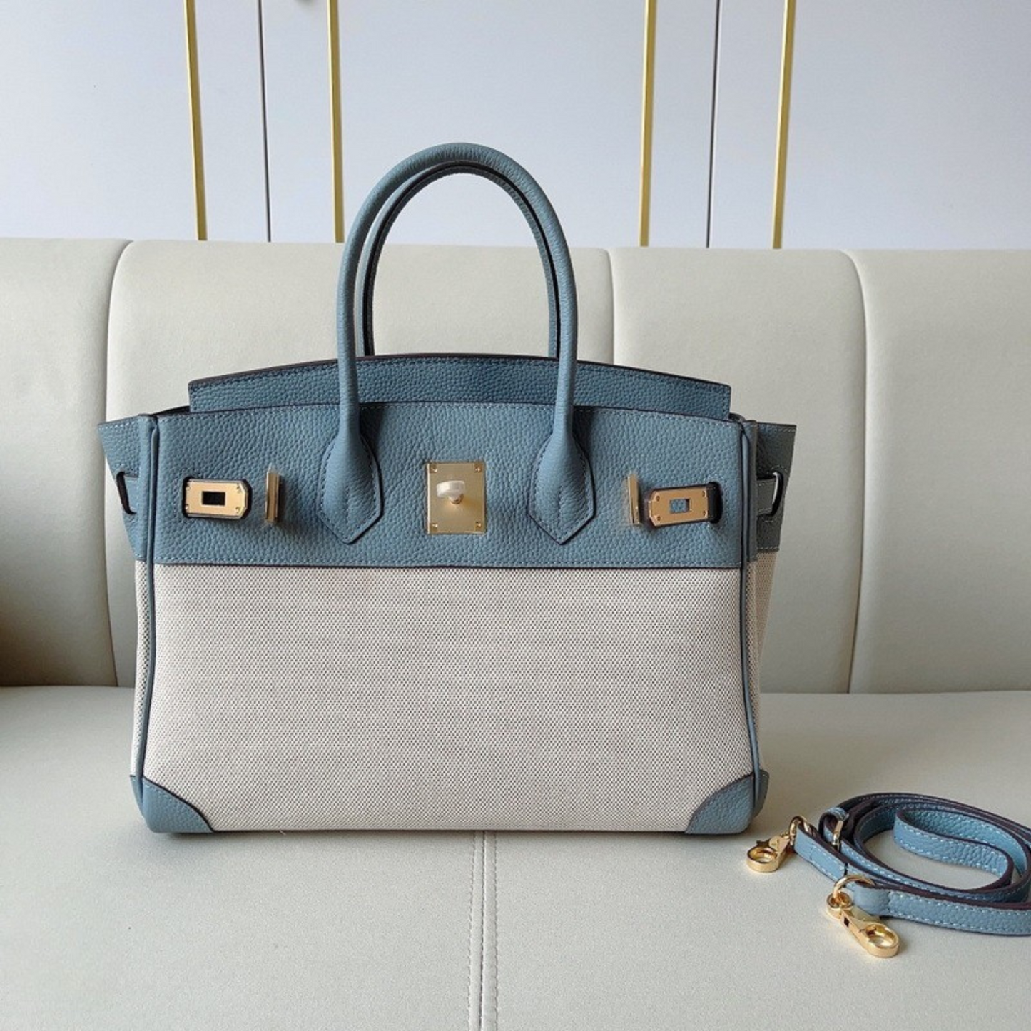 The Hermes Togo Birkin inspired Luxurious Leather & Canvas Bag