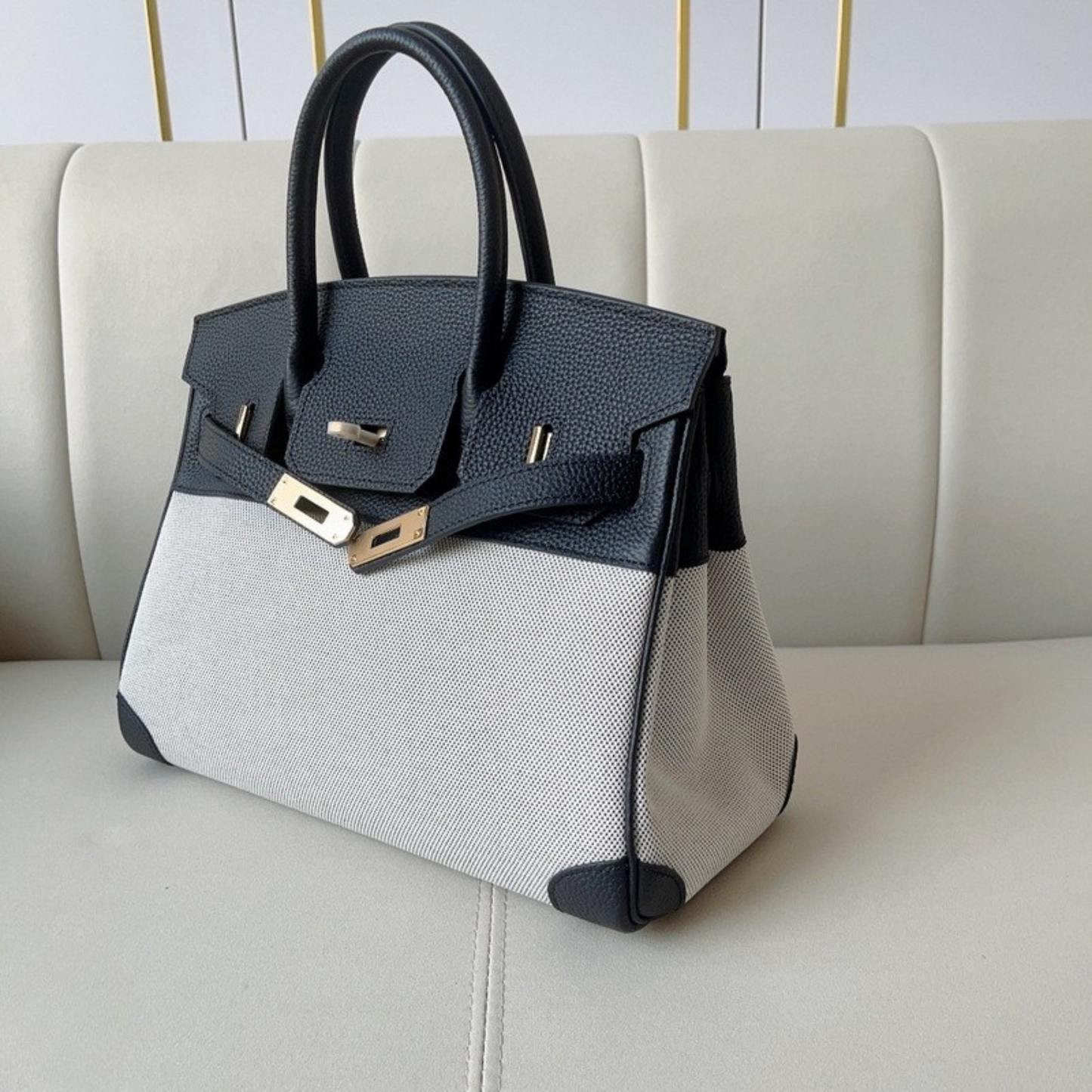 The Hermes Togo Birkin inspired Luxurious Leather & Canvas Bag