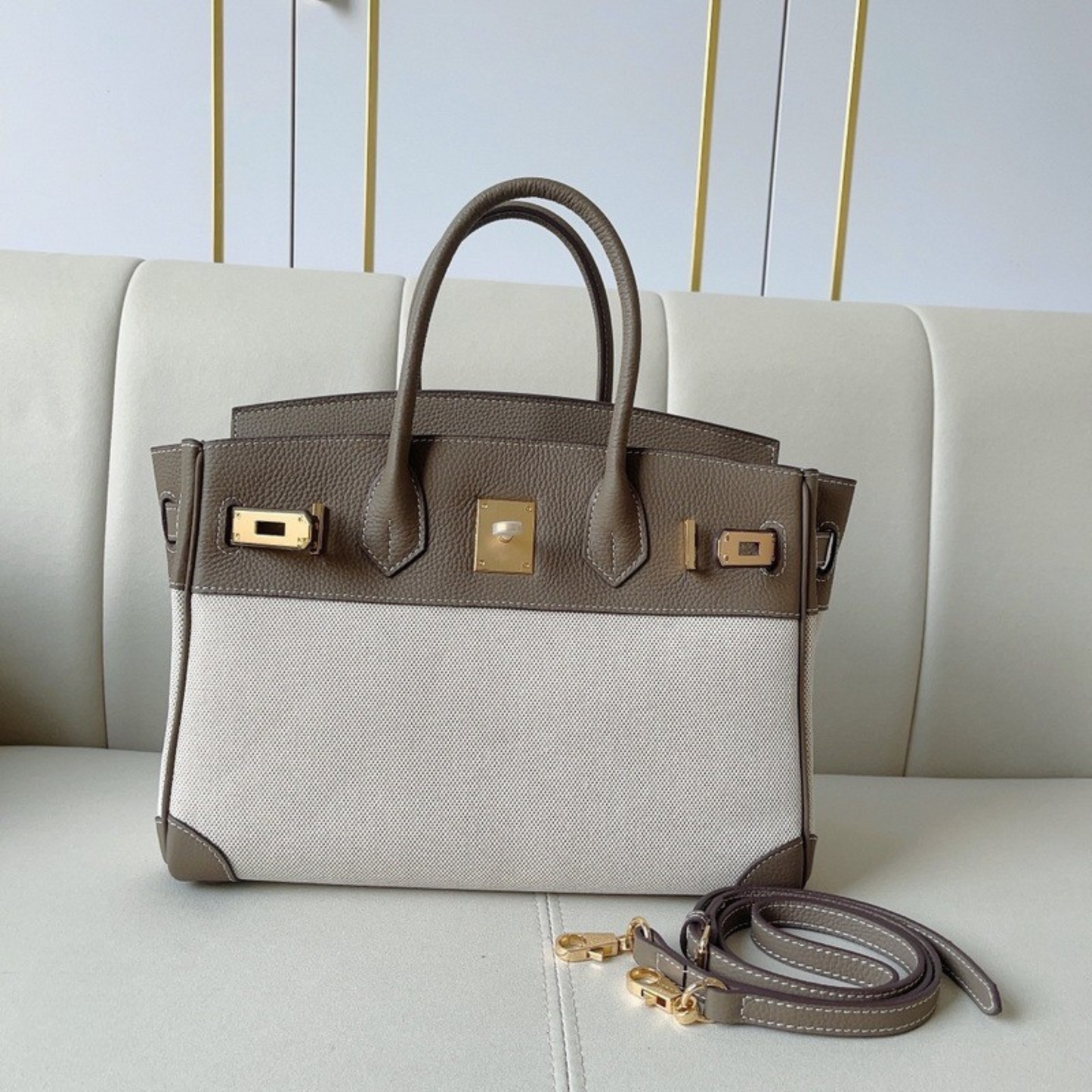 The Hermes Togo Birkin inspired Luxurious Leather & Canvas Bag