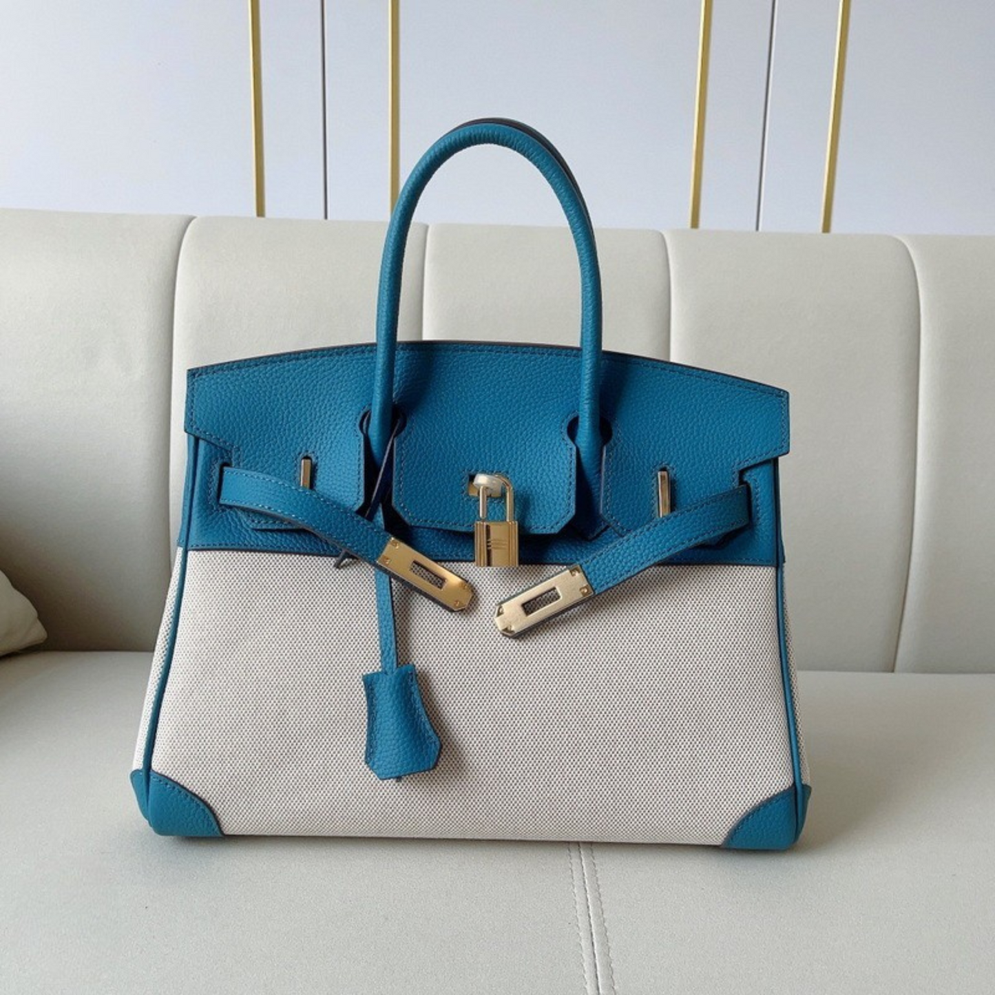 The Hermes Togo Birkin inspired Luxurious Leather & Canvas Bag