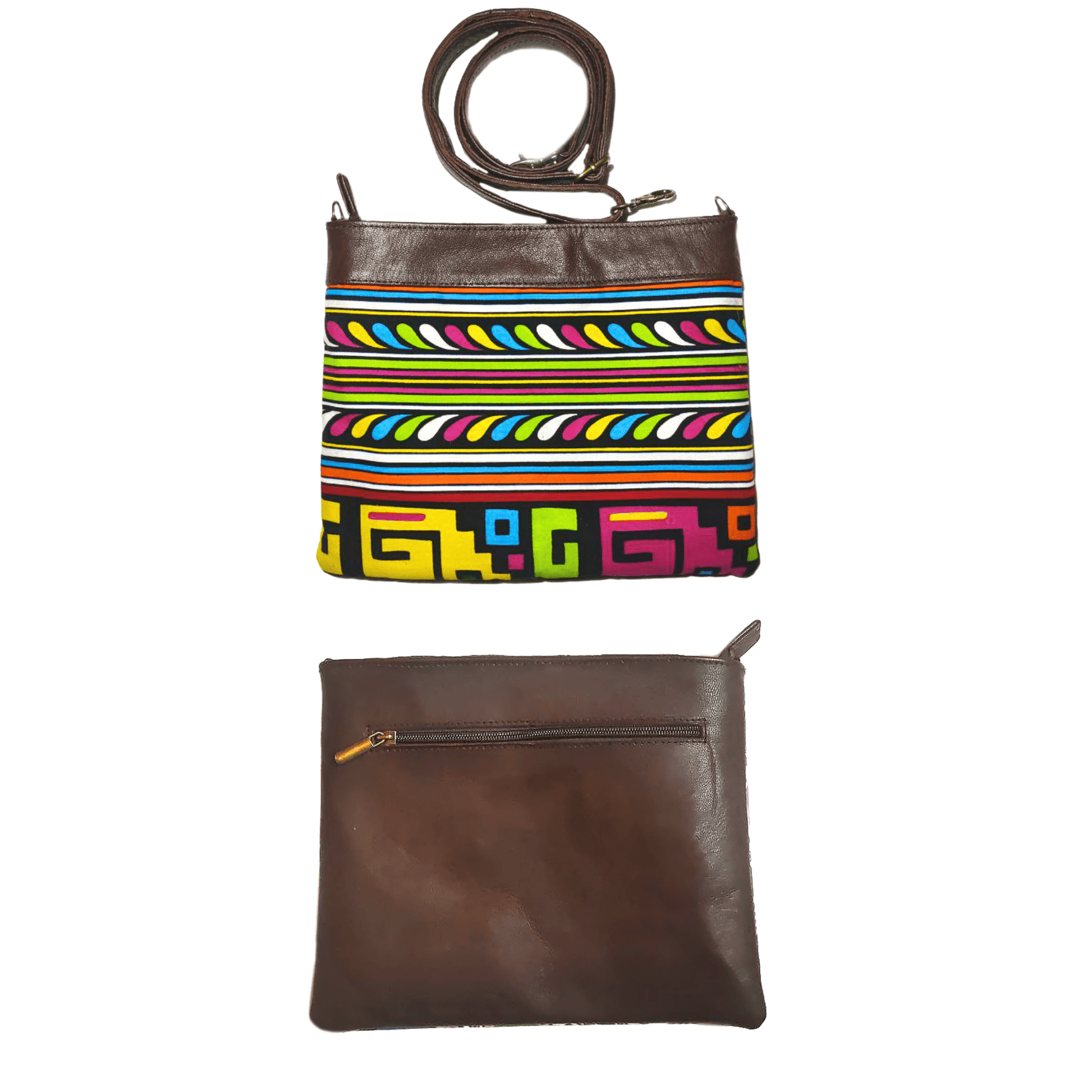 "Rainbow" Leather Duffle Bag With Matched Clutch - Trendiesty Worldwide
