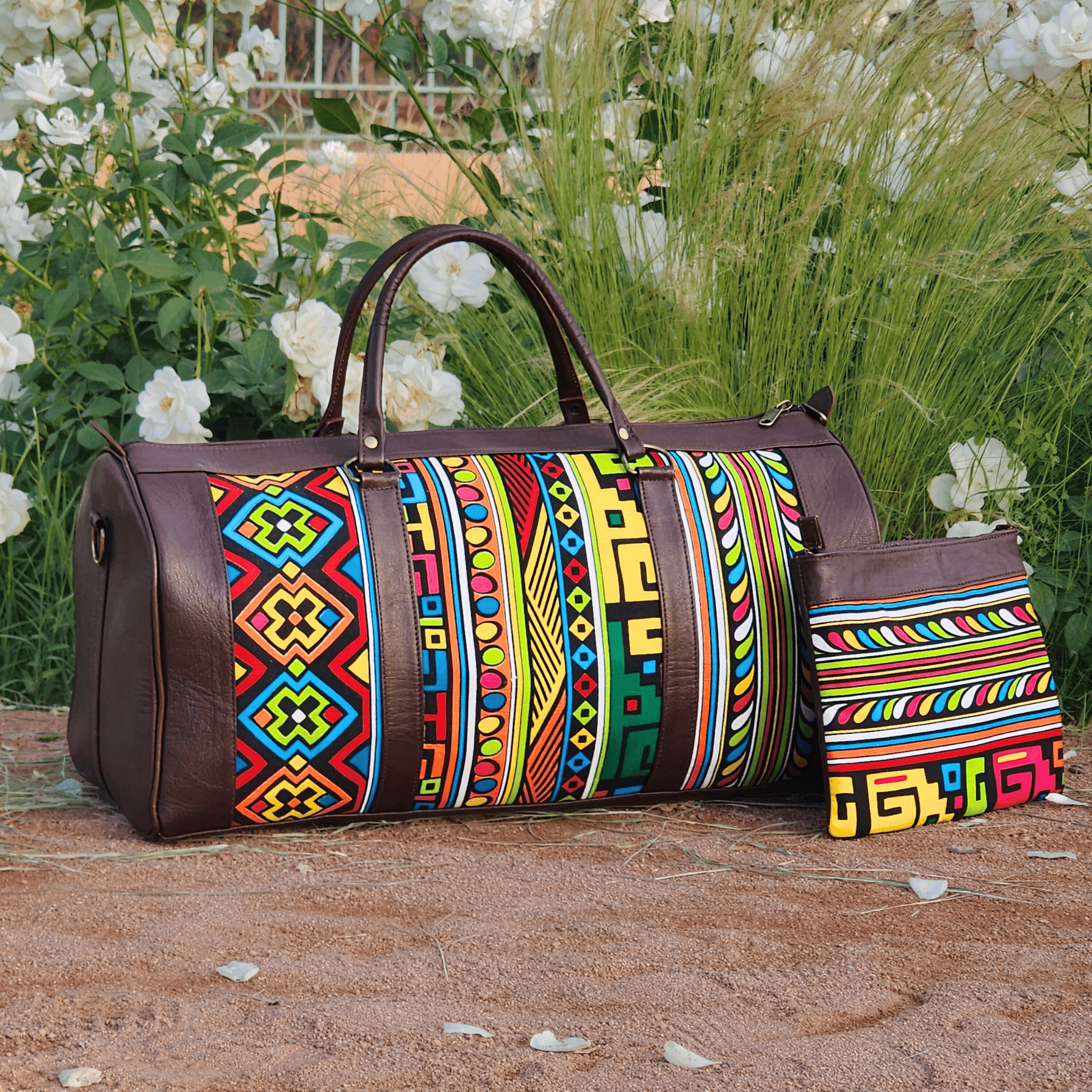 "Rainbow" Leather Duffle Bag With Matched Clutch - Trendiesty Worldwide