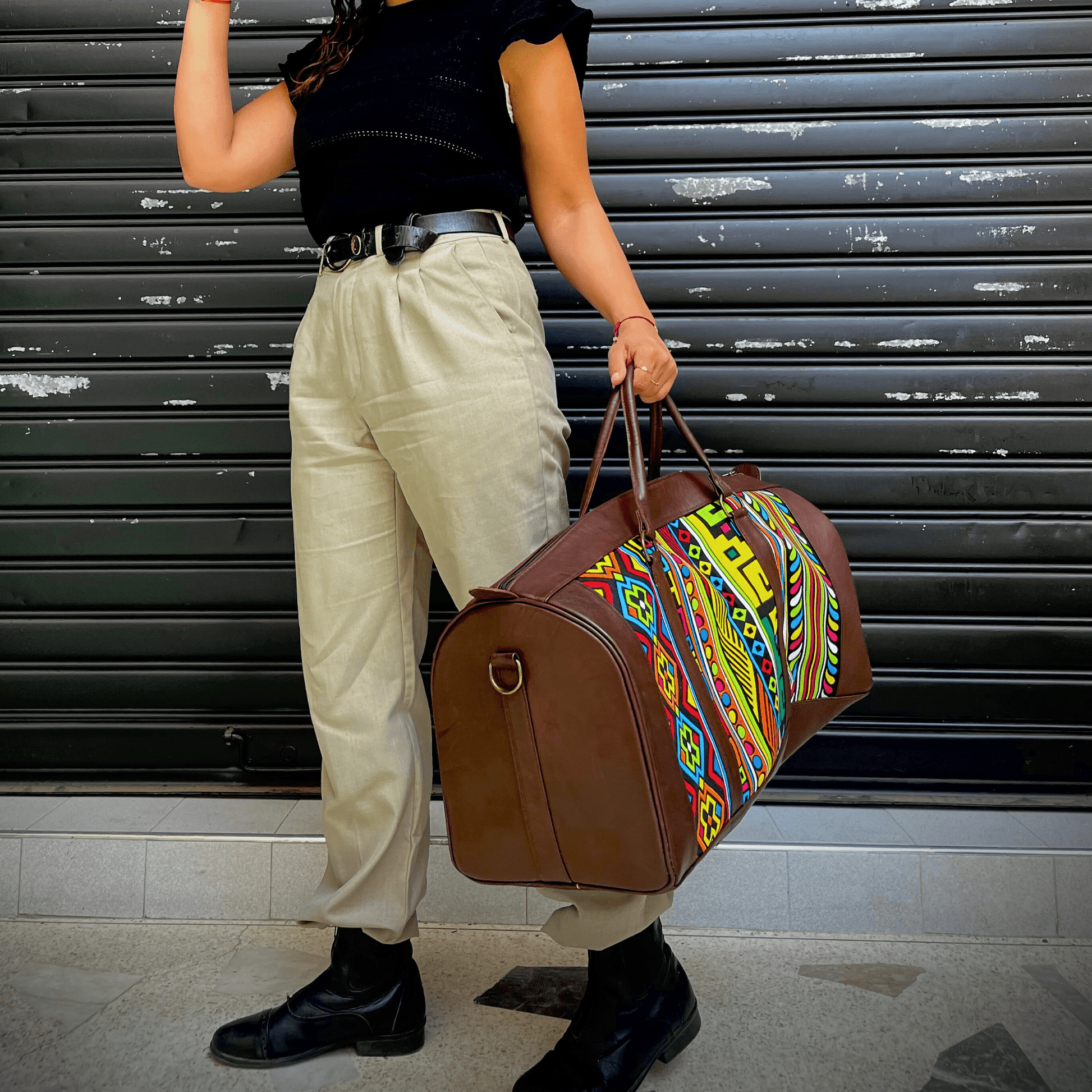 "Rainbow" Leather Duffle Bag With Matched Clutch - Trendiesty Worldwide
