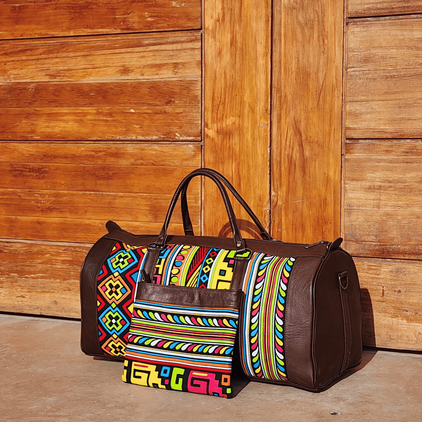 "Rainbow" Leather Duffle Bag With Matched Clutch - Trendiesty Worldwide