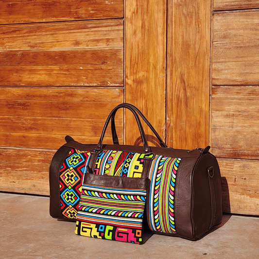 "Rainbow" Leather Duffle Bag With Matched Clutch - Trendiesty Worldwide