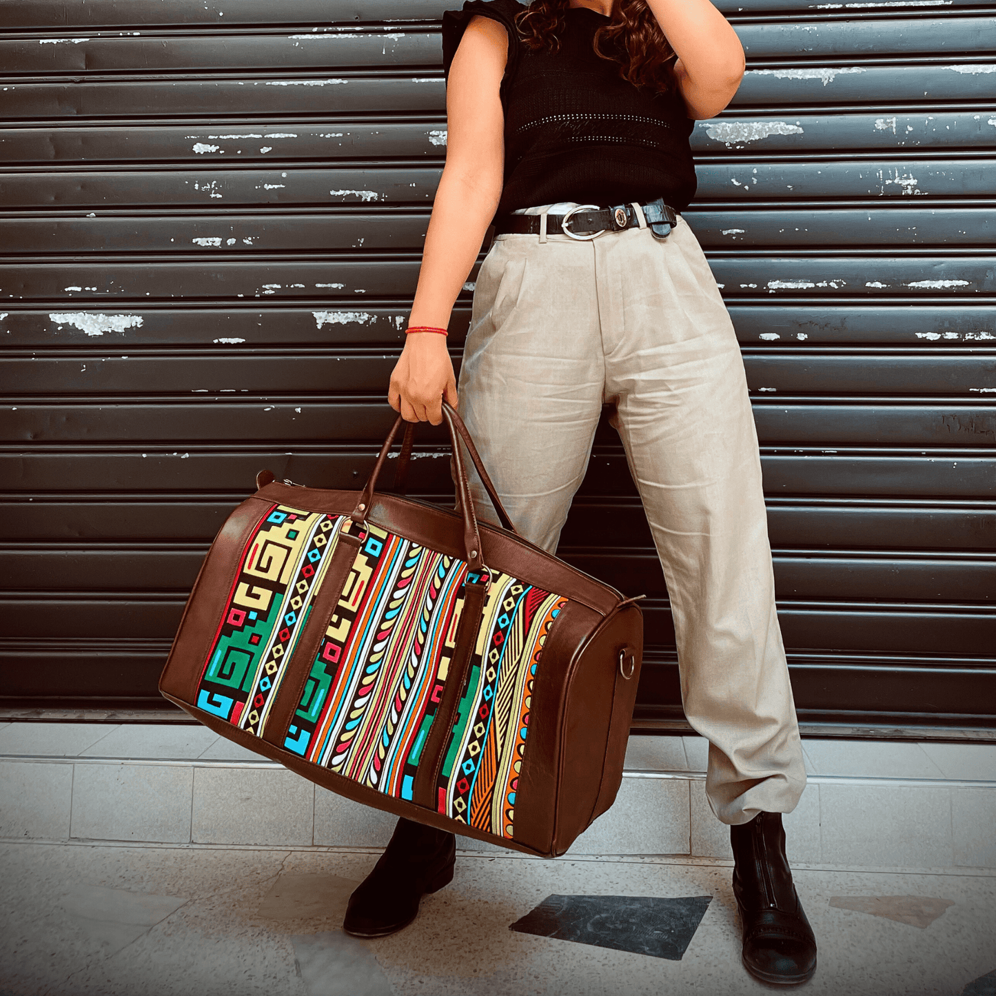 "Rainbow" Leather Duffle Bag With Matched Clutch - Trendiesty Worldwide