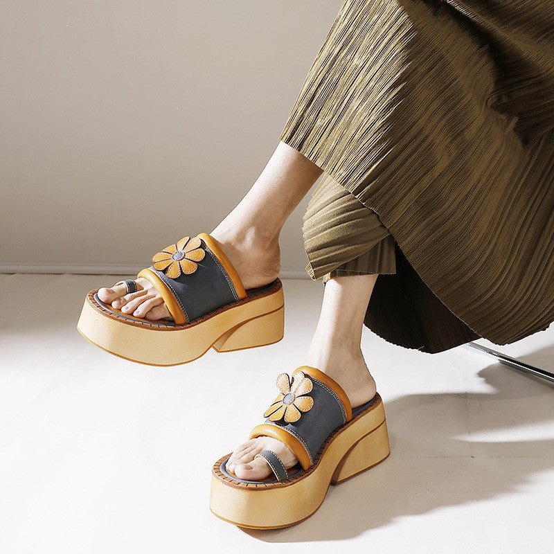 Vintage-inspired Leather Wedges Sandals For Her - Trendiesty Worldwide
