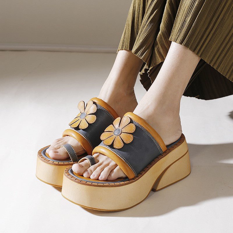 Vintage-inspired Leather Wedges Sandals For Her - Trendiesty Worldwide
