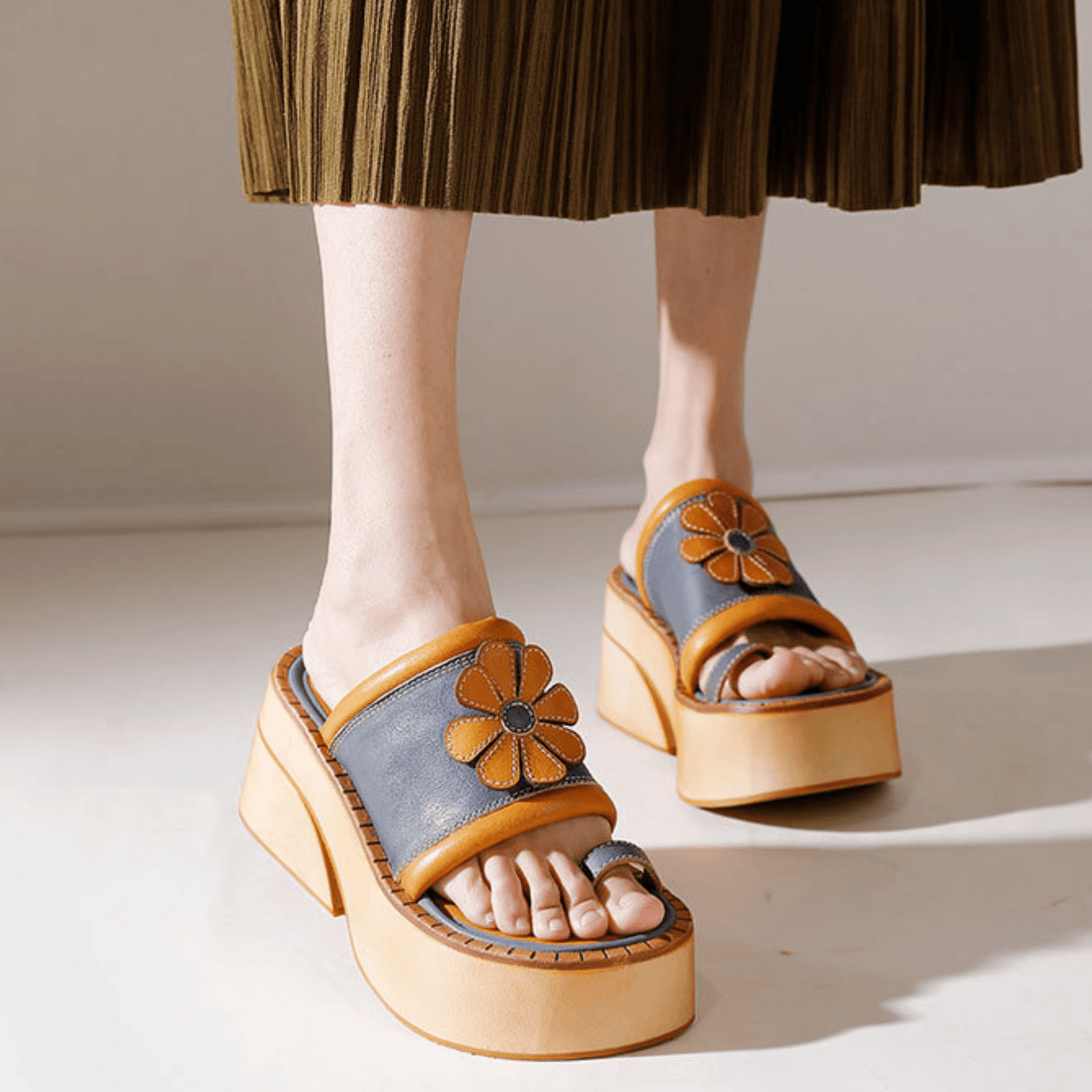 Vintage-inspired Leather Wedges Sandals For Her - Trendiesty Worldwide
