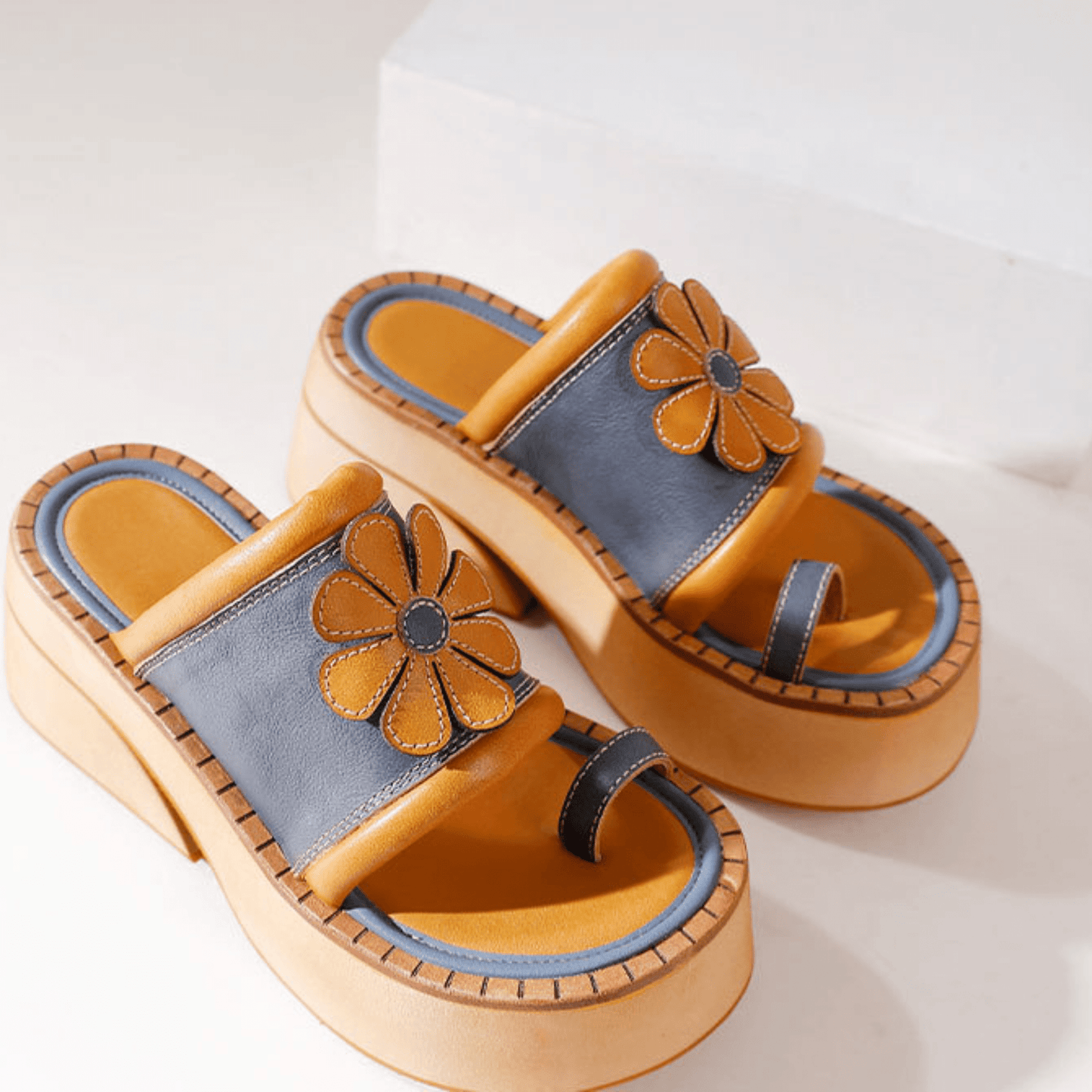 Vintage-inspired Leather Wedges Sandals For Her - Trendiesty Worldwide