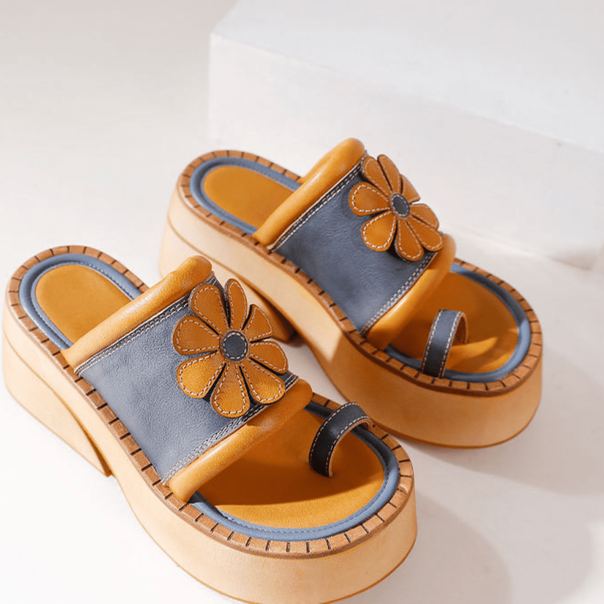 Vintage-inspired Leather Wedges Sandals For Her - Trendiesty Worldwide