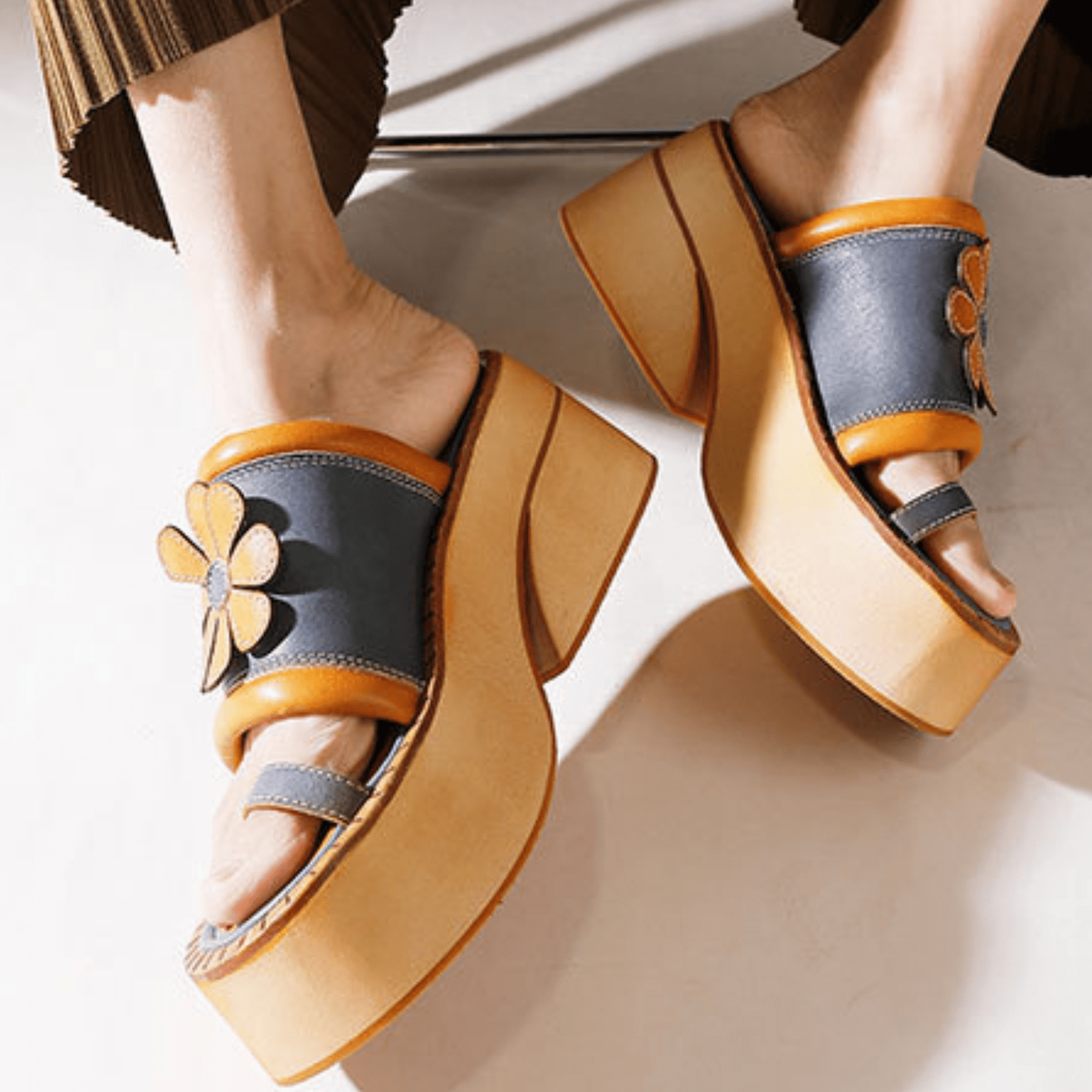 Vintage-inspired Leather Wedges Sandals For Her - Trendiesty Worldwide