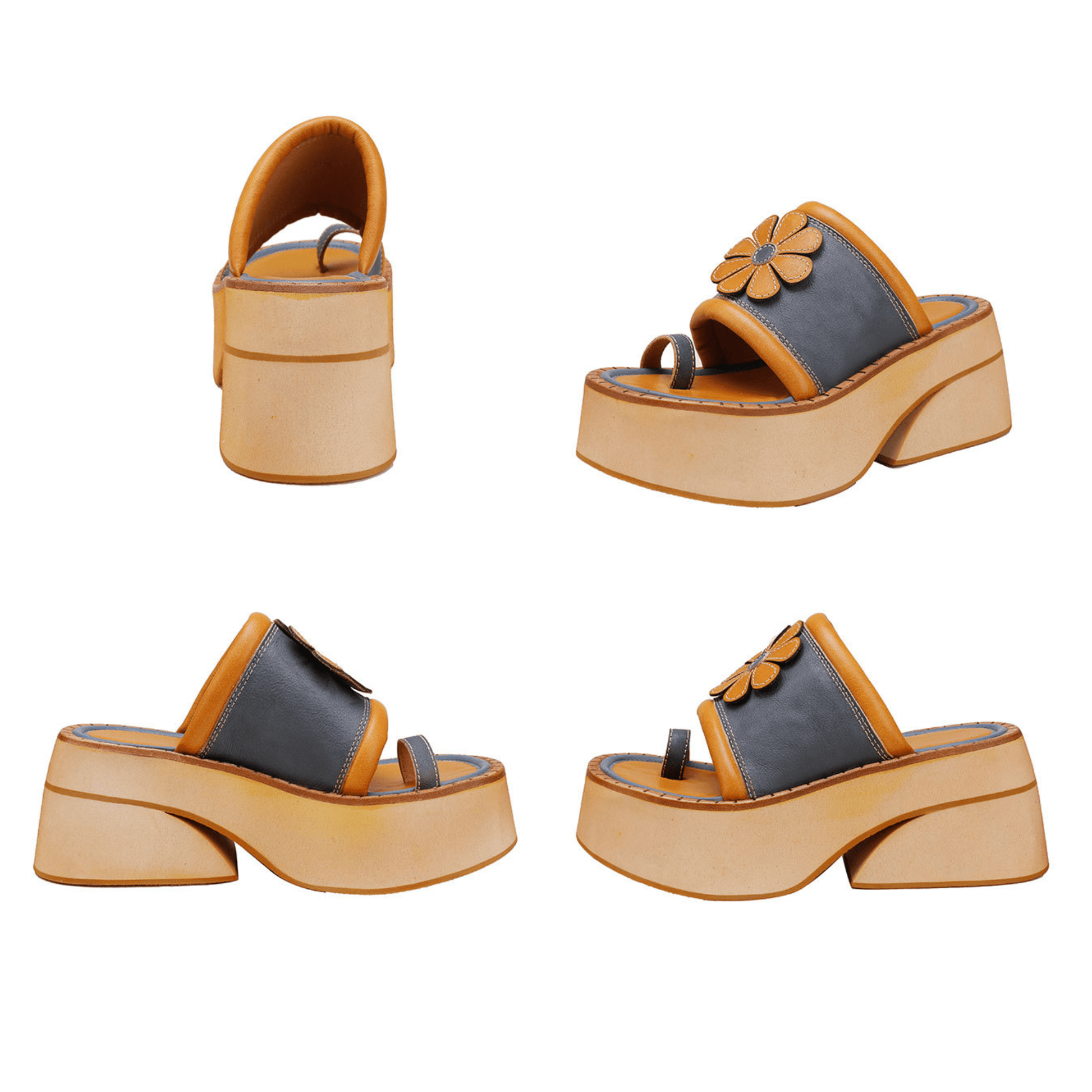 Vintage-inspired Leather Wedges Sandals For Her - Trendiesty Worldwide