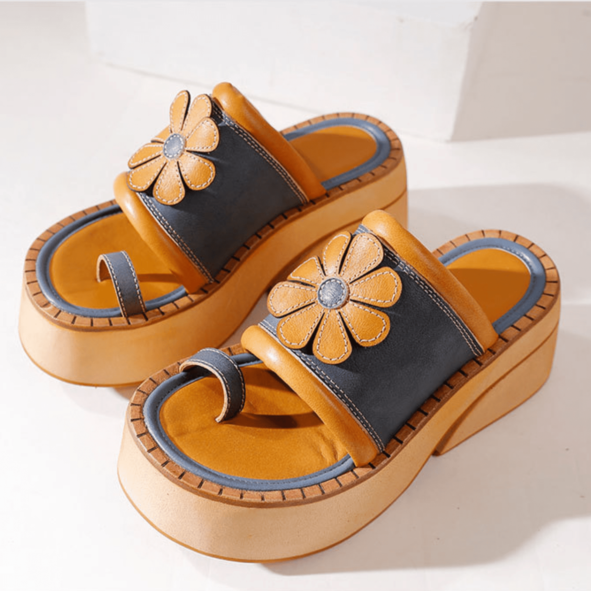 Vintage-inspired Leather Wedges Sandals For Her - Trendiesty Worldwide