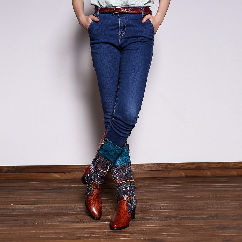 Women's Handmade Leather Mid-Calf Boots "Beta Style" - Trendiesty Worldwide