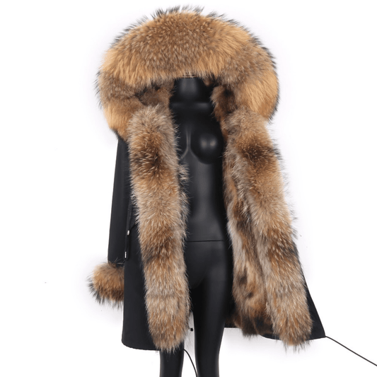 Women's Luxury Real Fur Waterproof Parka "Full Fur Alpha Style" - Black / S - Trendiesty Worldwide