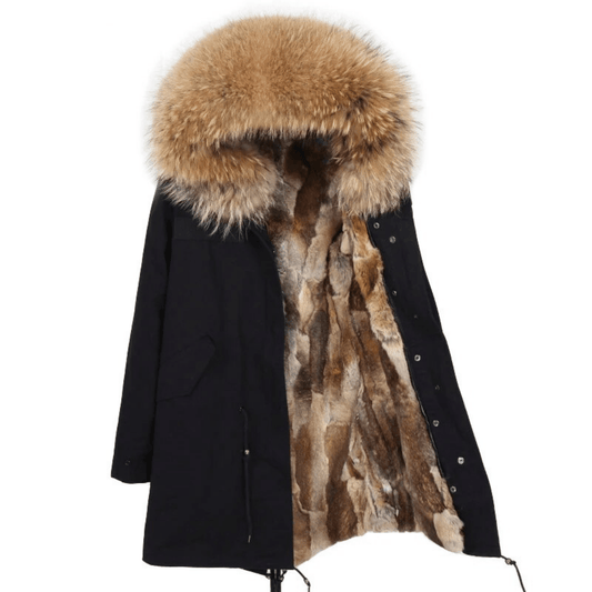 Women's Luxury Real Fur Waterproof Parka "Beta Style" - Black / S - Trendiesty Worldwide