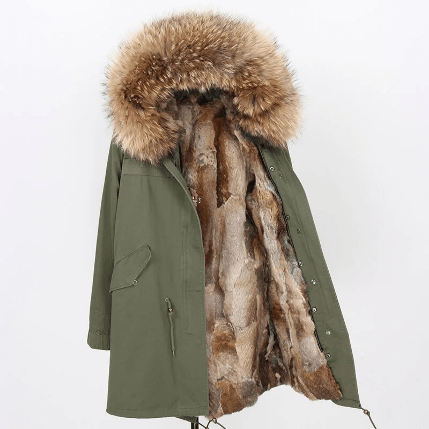 Women's Luxury Real Fur Waterproof Parka "Beta Style" - Green / S - Trendiesty Worldwide