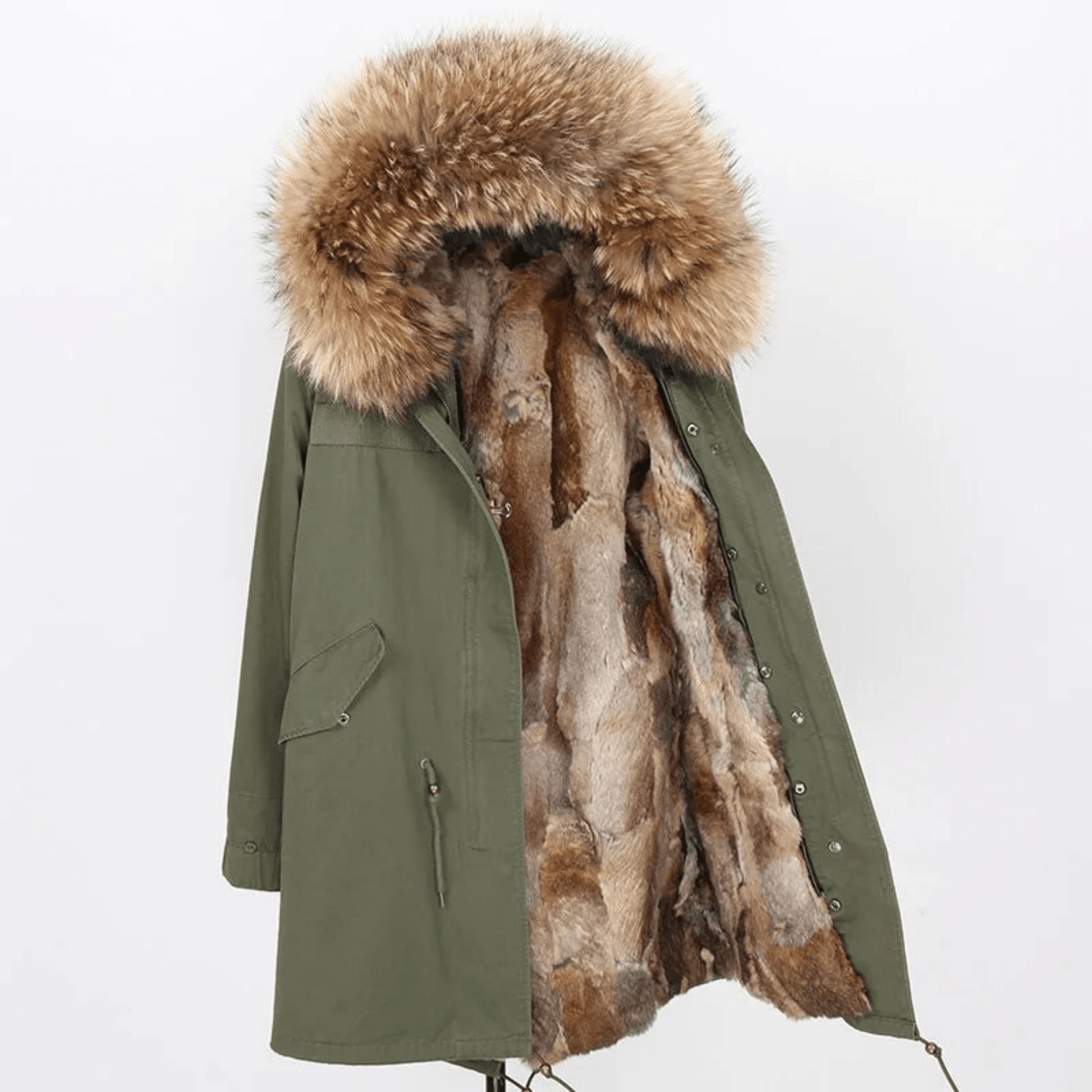 Women's Luxury Real Fur Waterproof Parka "Beta Style" - Green / S - Trendiesty Worldwide